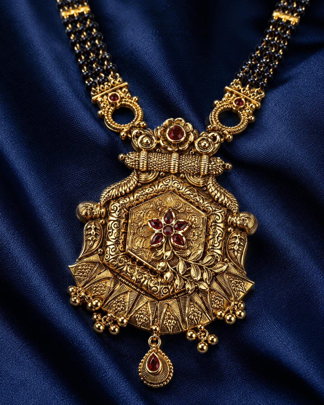 Antique Floral Shield Pendant Mangalsutra