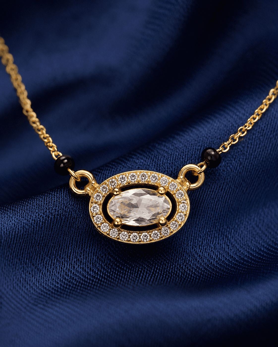 Oval Solitaire Halo Mangalsutra