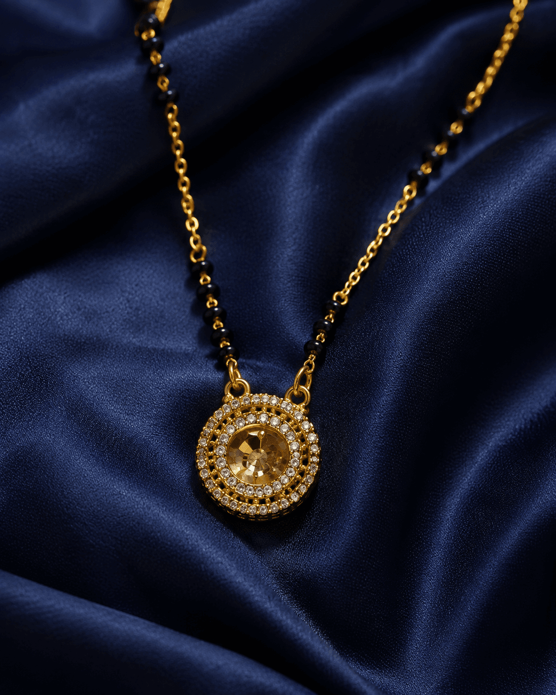 Circular Sunburst Pendant Mangalsutra