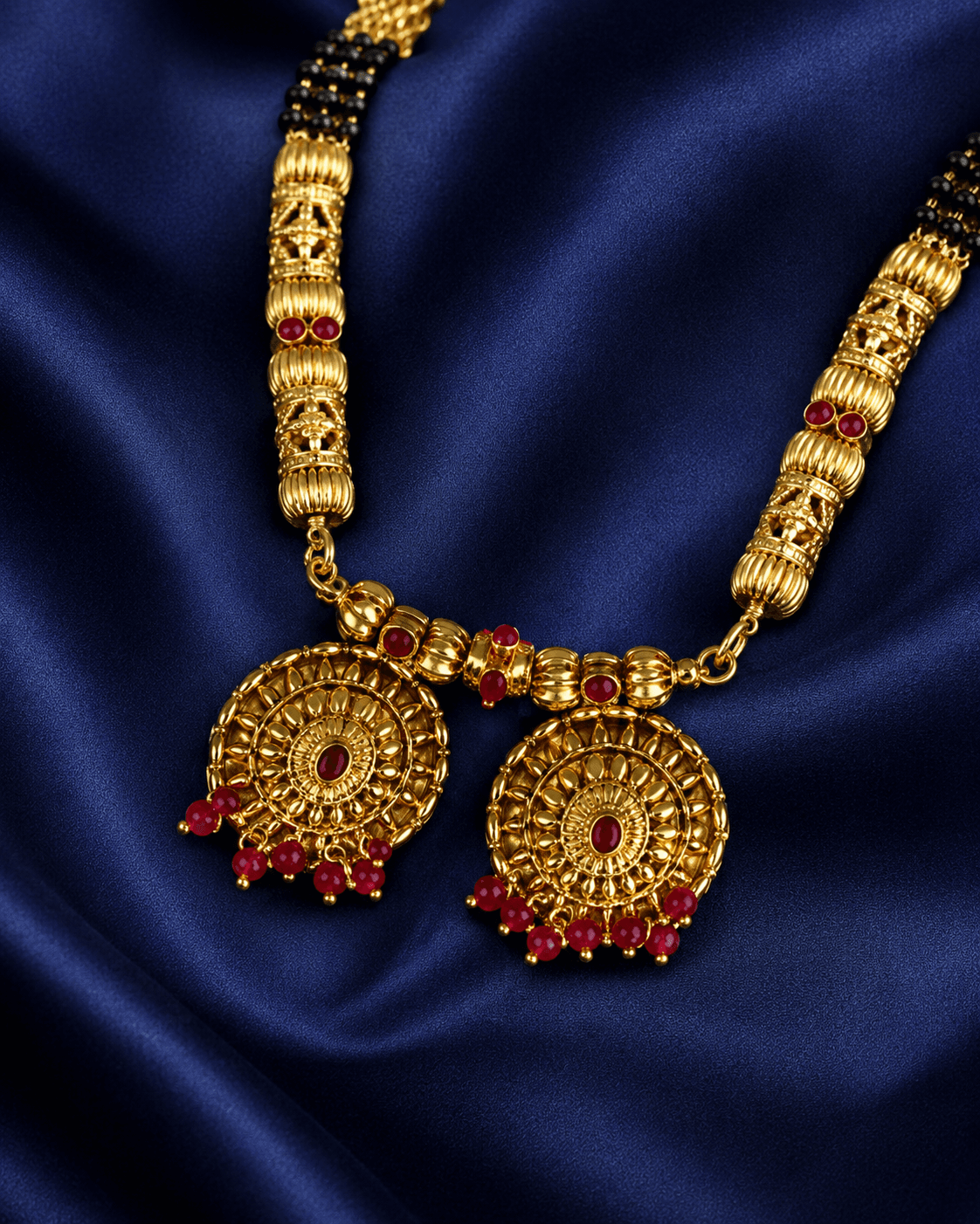 Twin Medallion Ruby Mangalsutra