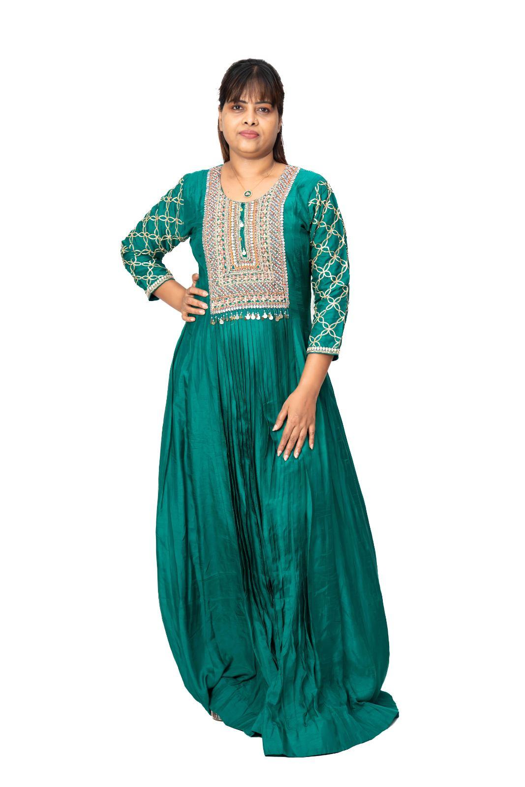 Emerald Green Zari Embroidered Anarkali Gown