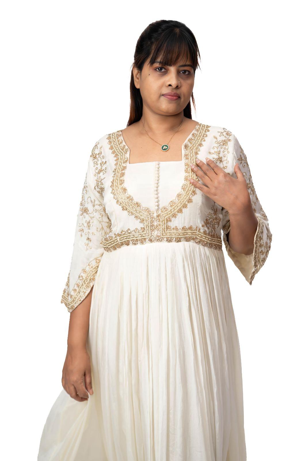Ivory and Gold Embroidered Anarkali Dupatta Set