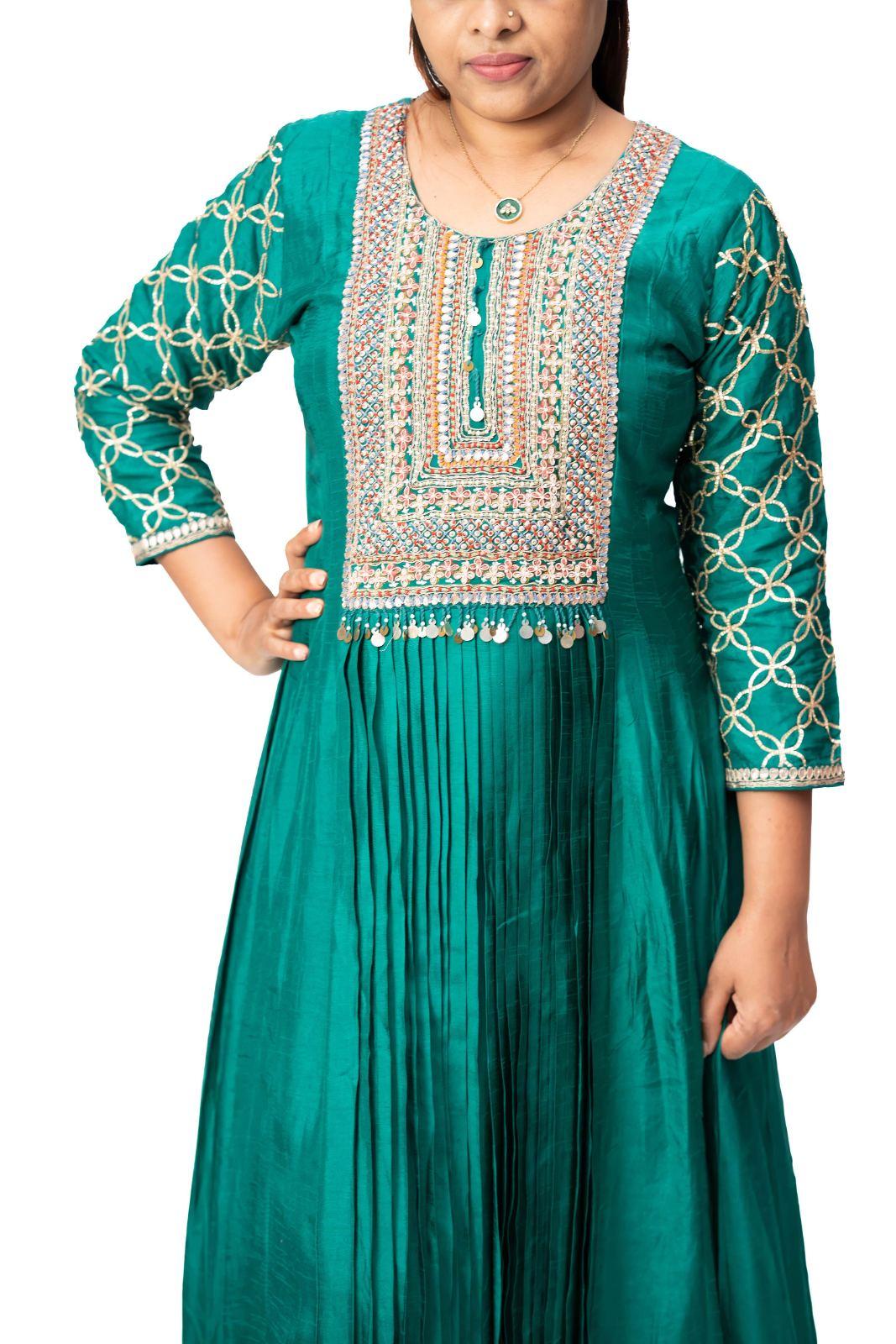 Emerald Green Zari Embroidered Anarkali Gown