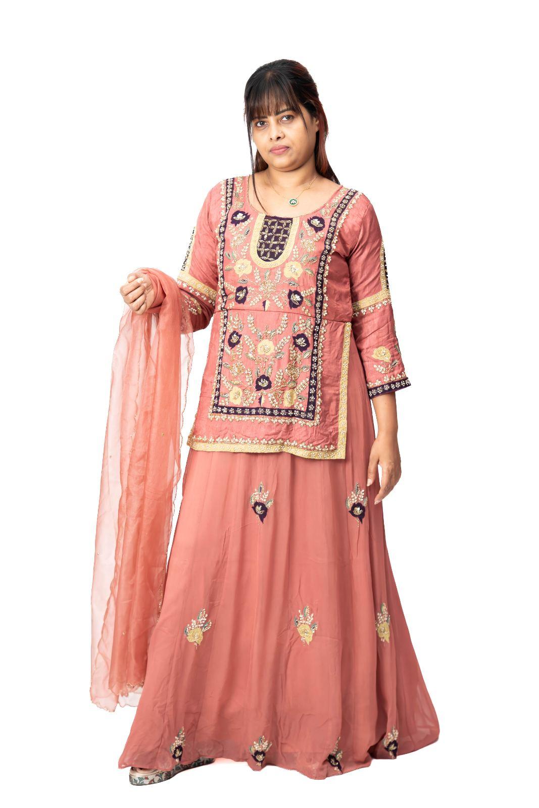 Dusty Rose Mirror and Patchwork Lehenga Set