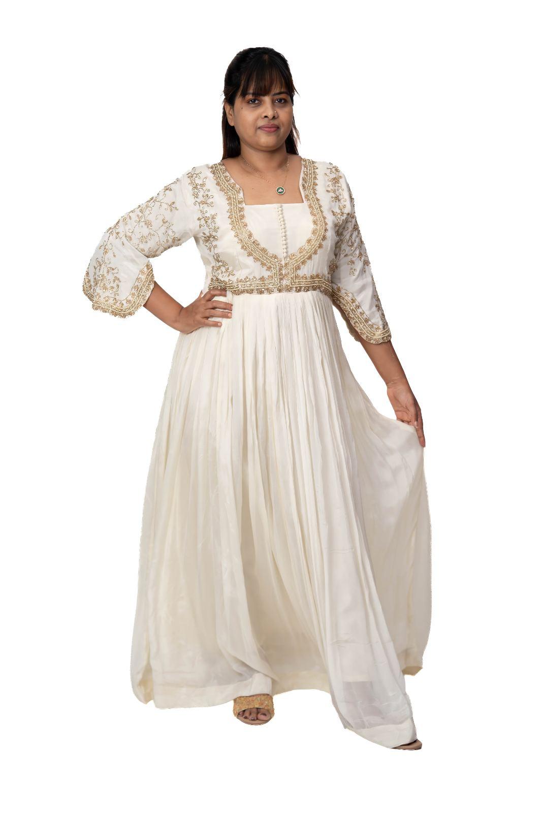 Ivory and Gold Embroidered Anarkali Dupatta Set