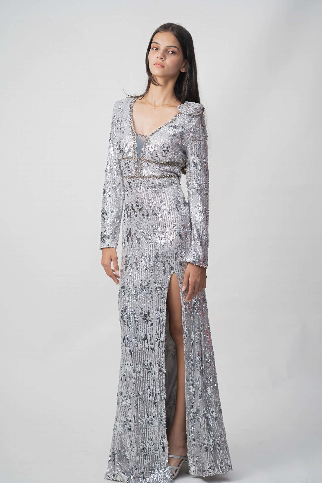 Silver Blazer Evening Gown