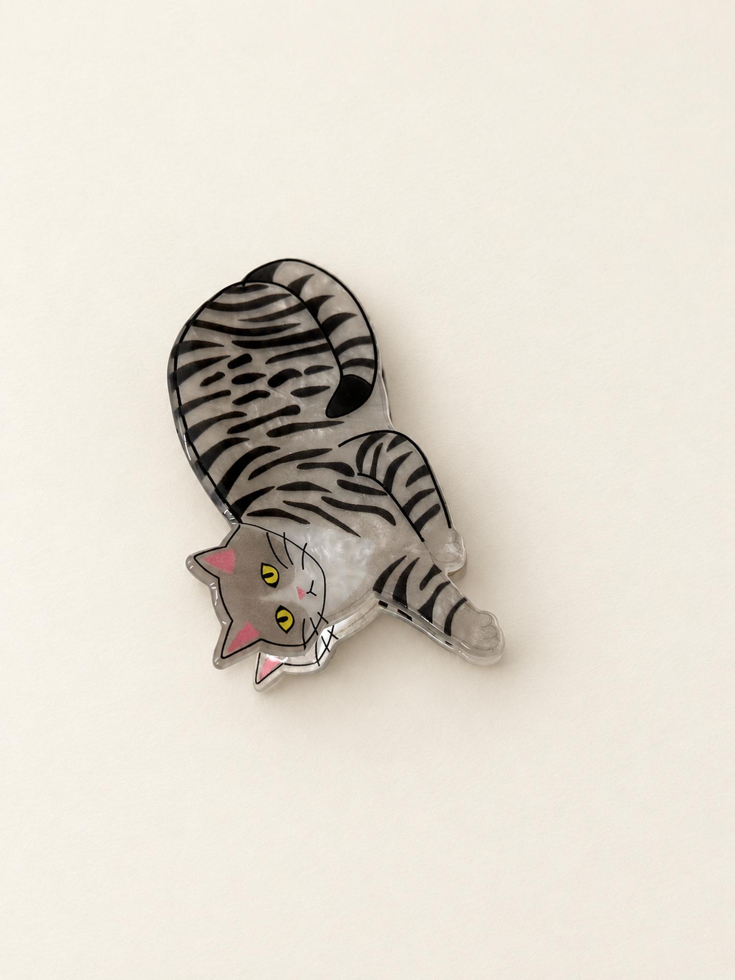 Striped Grey Cat Claw Clip for Women