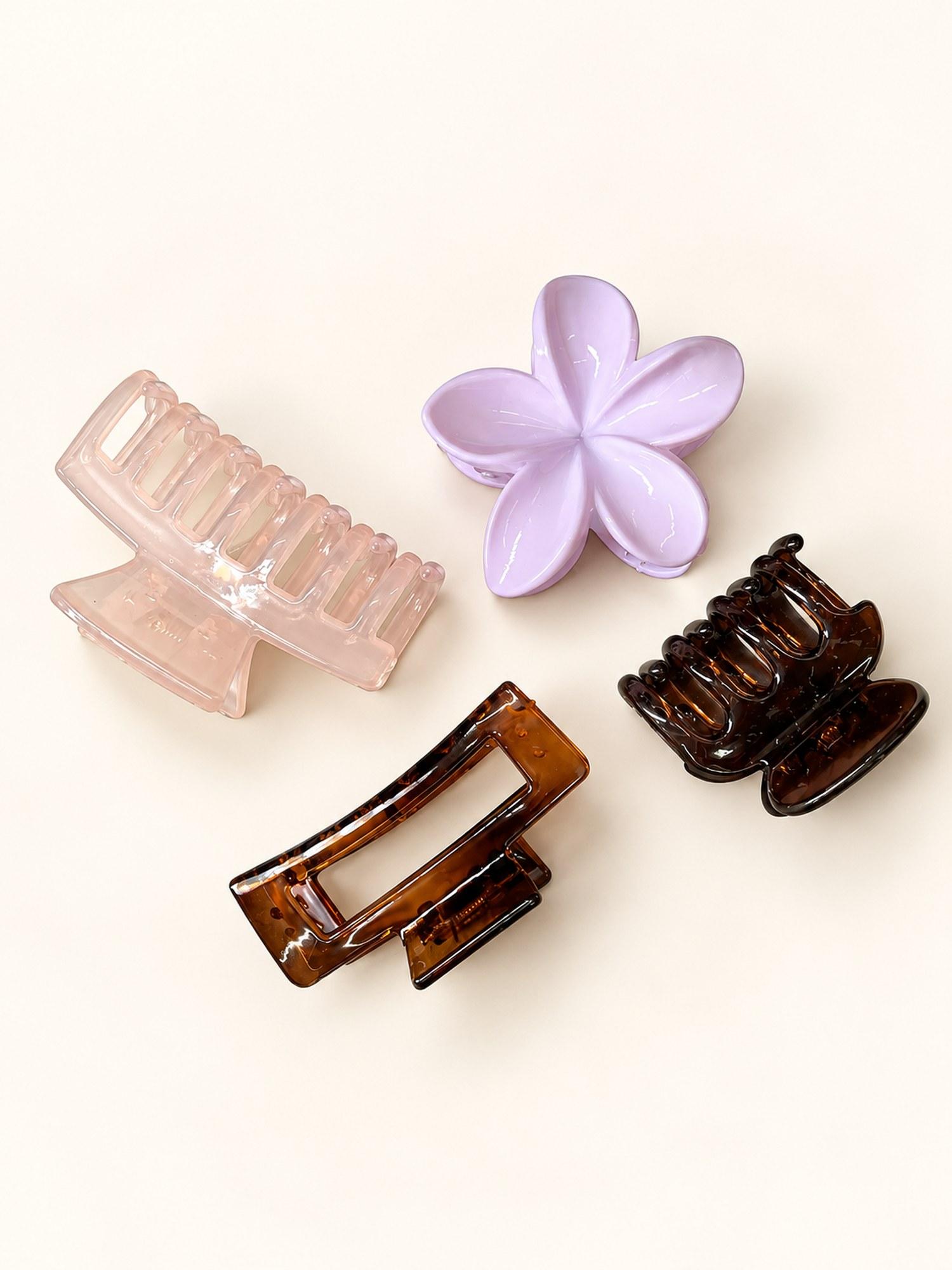 Four Style Hair Claw Clip Combo - Pack of 4 (Pink, Lavender & Amber)