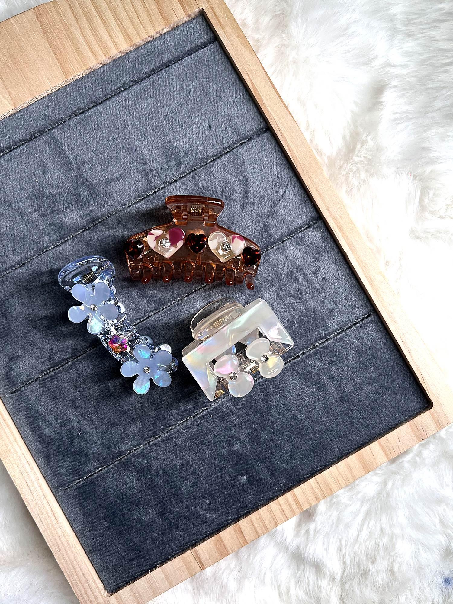 Floral Embellished Claw Clip 3-Piece Combo for Women