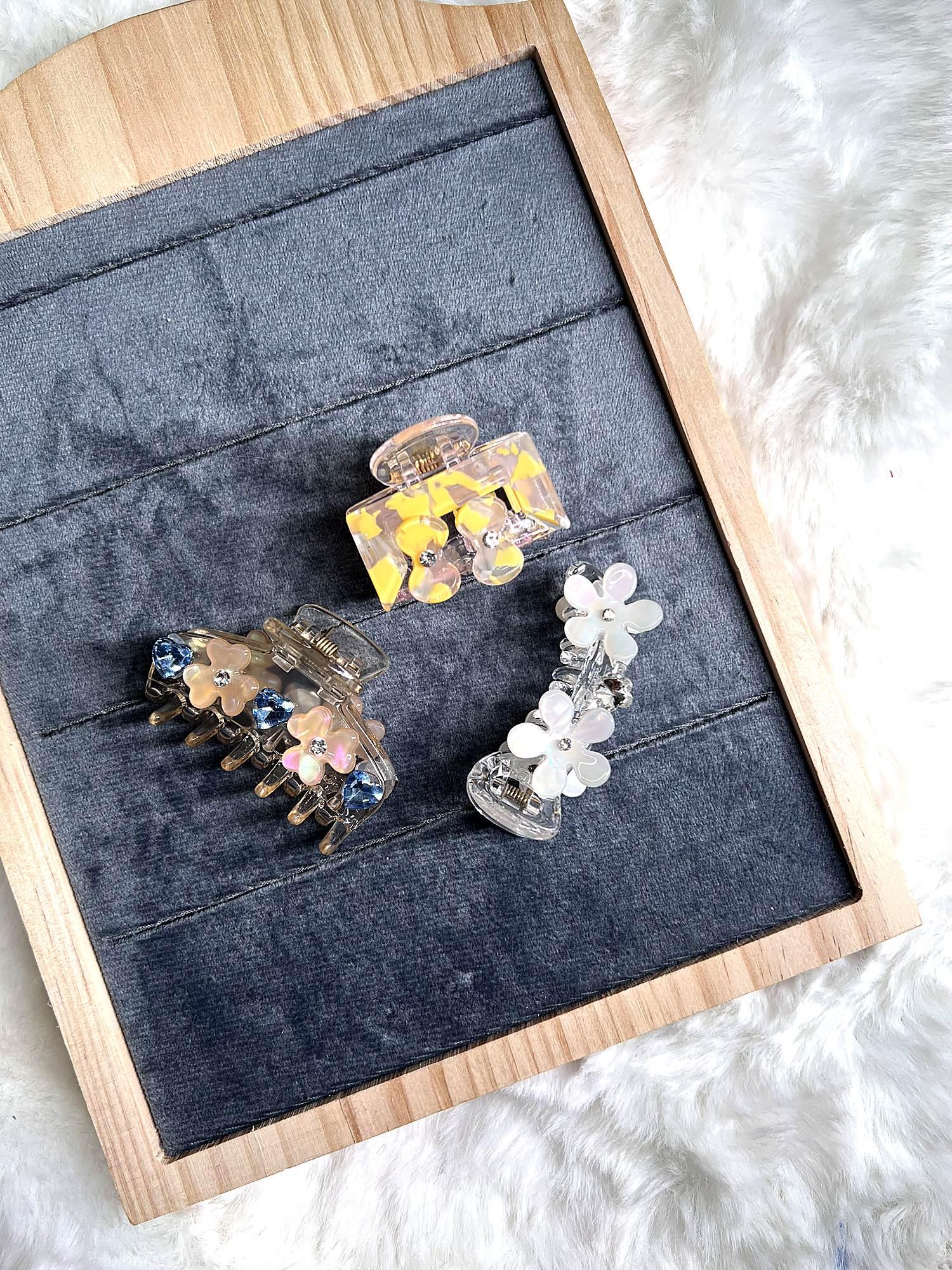 Floral Embellished Claw Clip 3-Piece Combo for Women