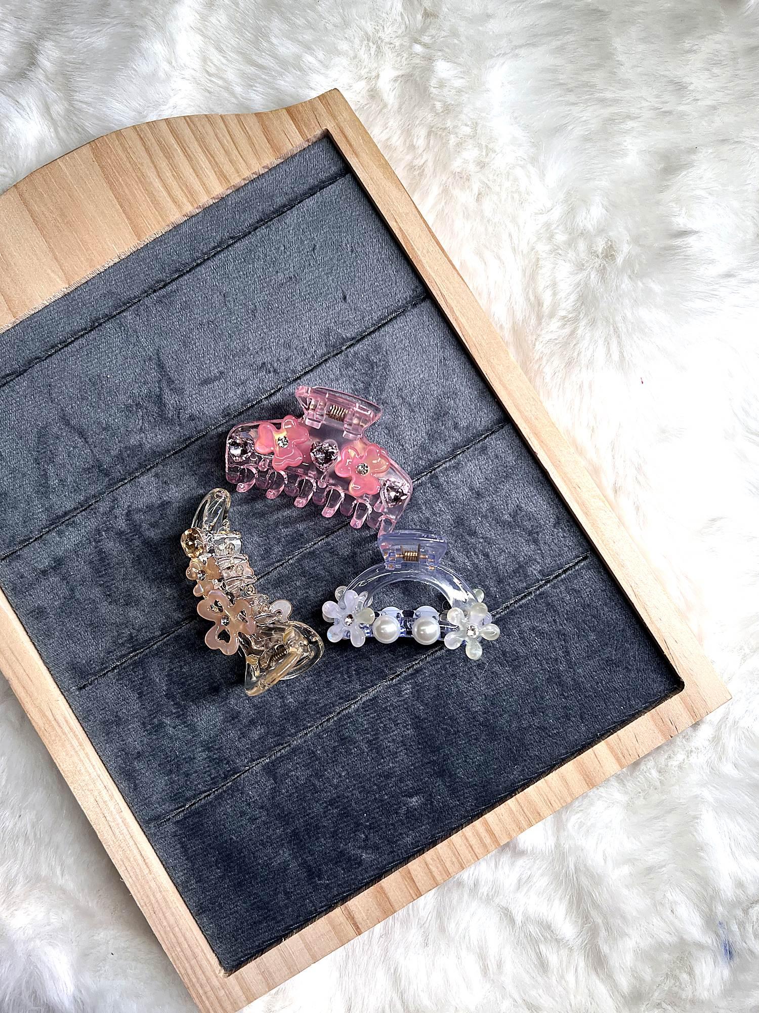 Floral Embellished Claw Clip 3-Piece Combo for Women