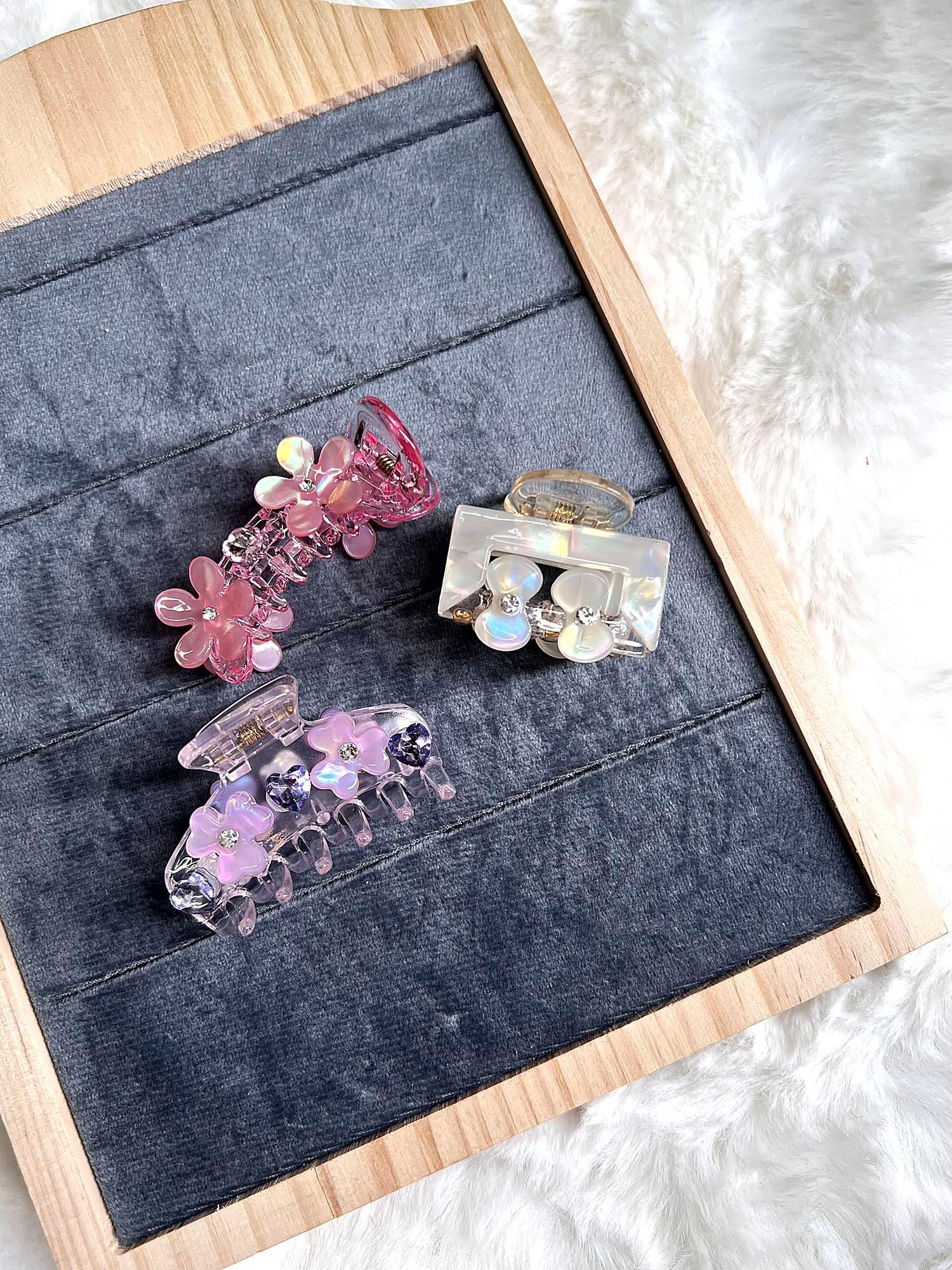 Floral Embellished Claw Clip 3-Piece Combo for Women