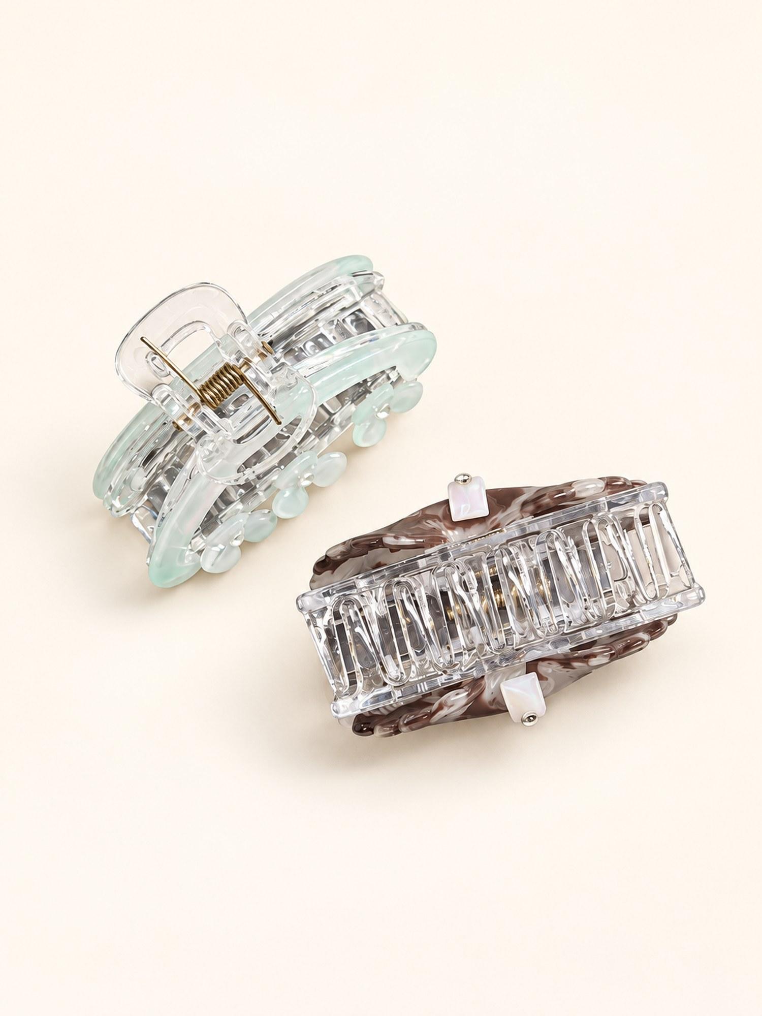 Flower Detail Hair Claw Clip Combo - Pack of 2 (Ivory Flower & Tortoiseshell)