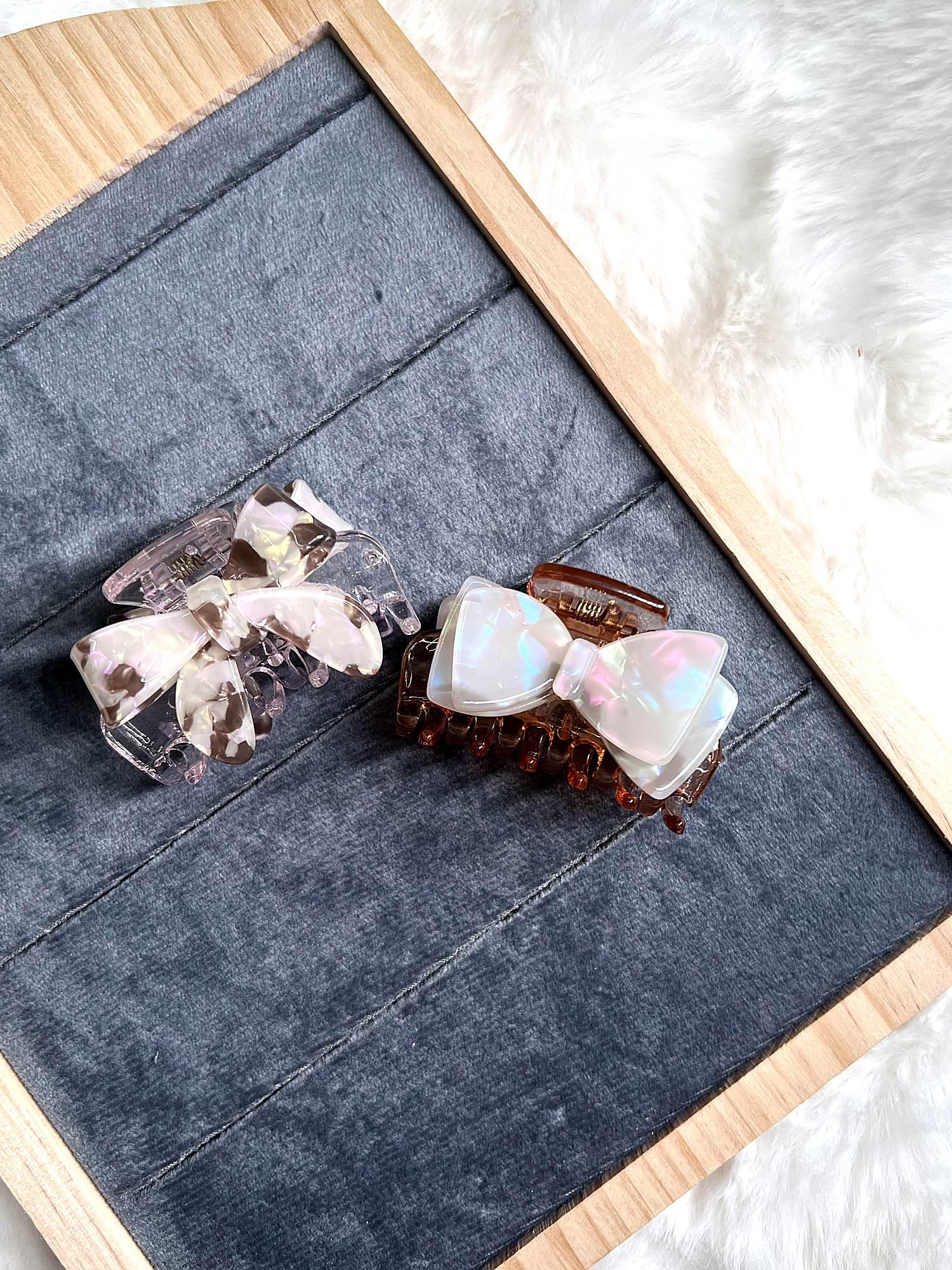Pearlescent Bow Claw Clip 2-Piece Combo for Women