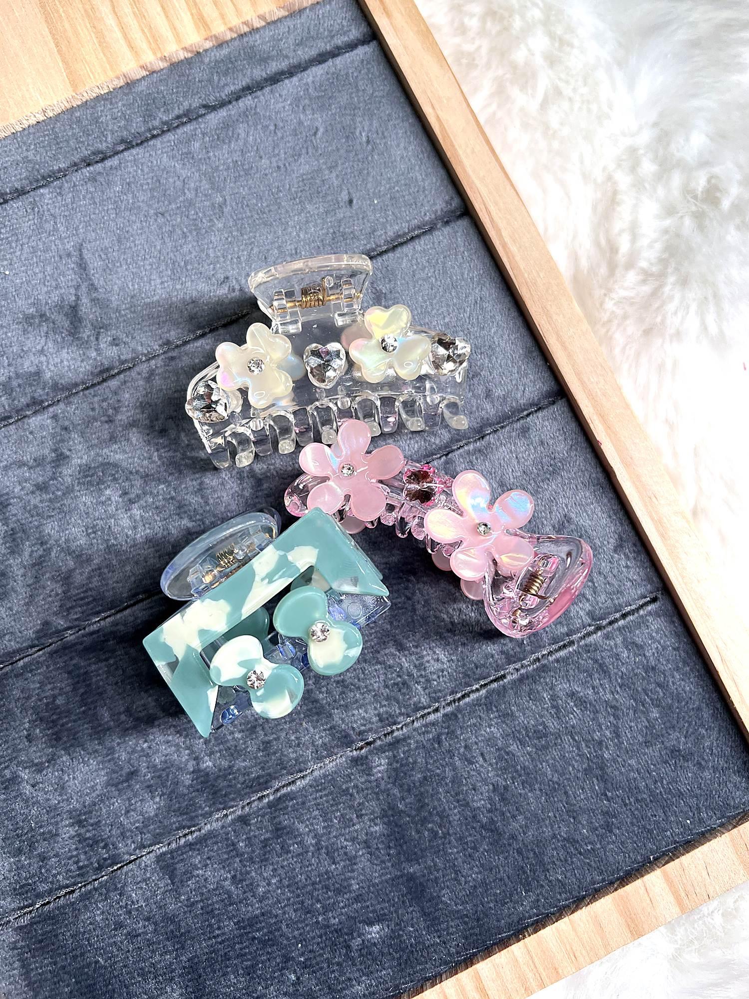 Floral Embellished Claw Clip 3-Piece Combo for Women