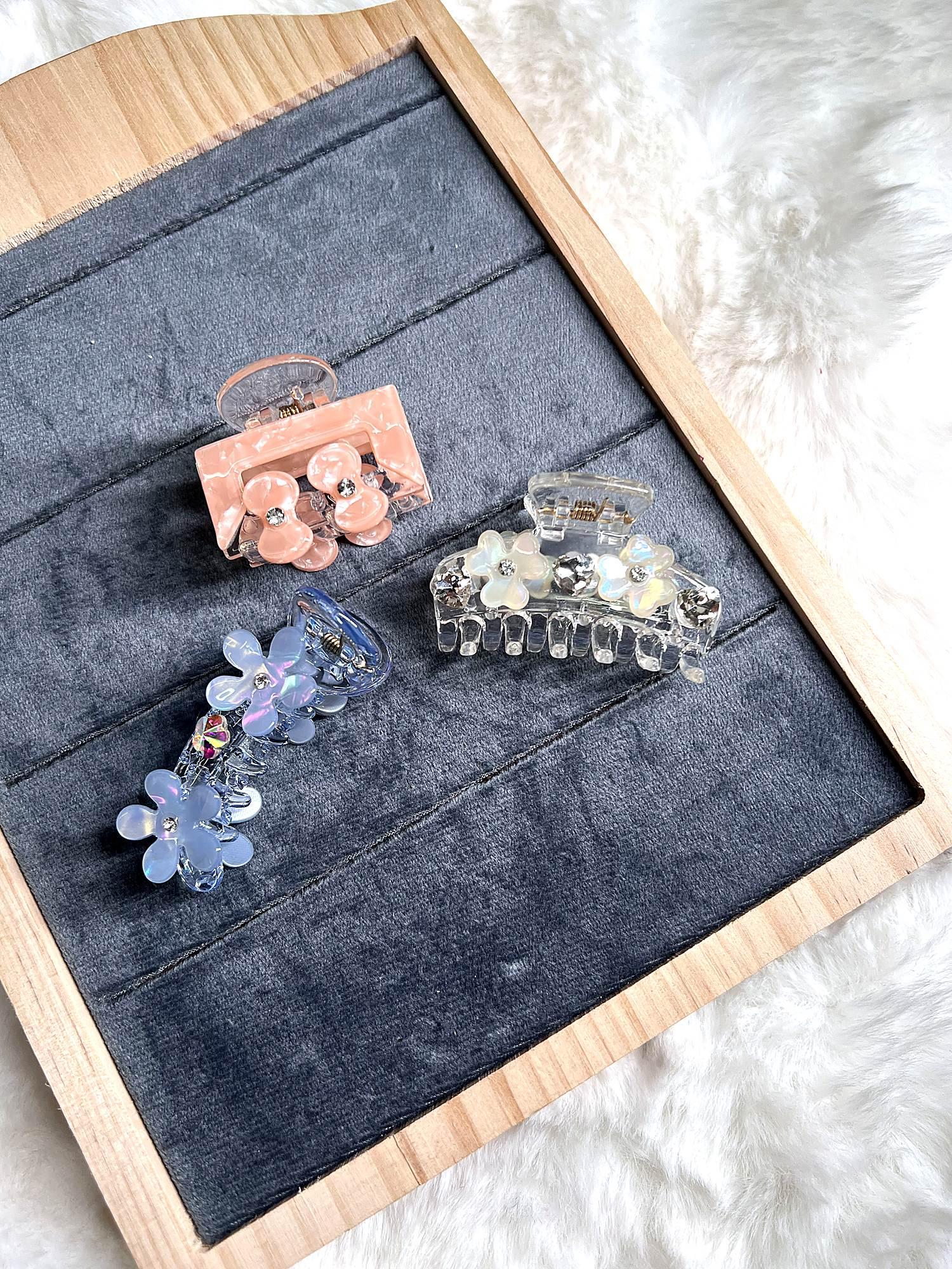 Floral Embellished Claw Clip 3-Piece Combo for Women