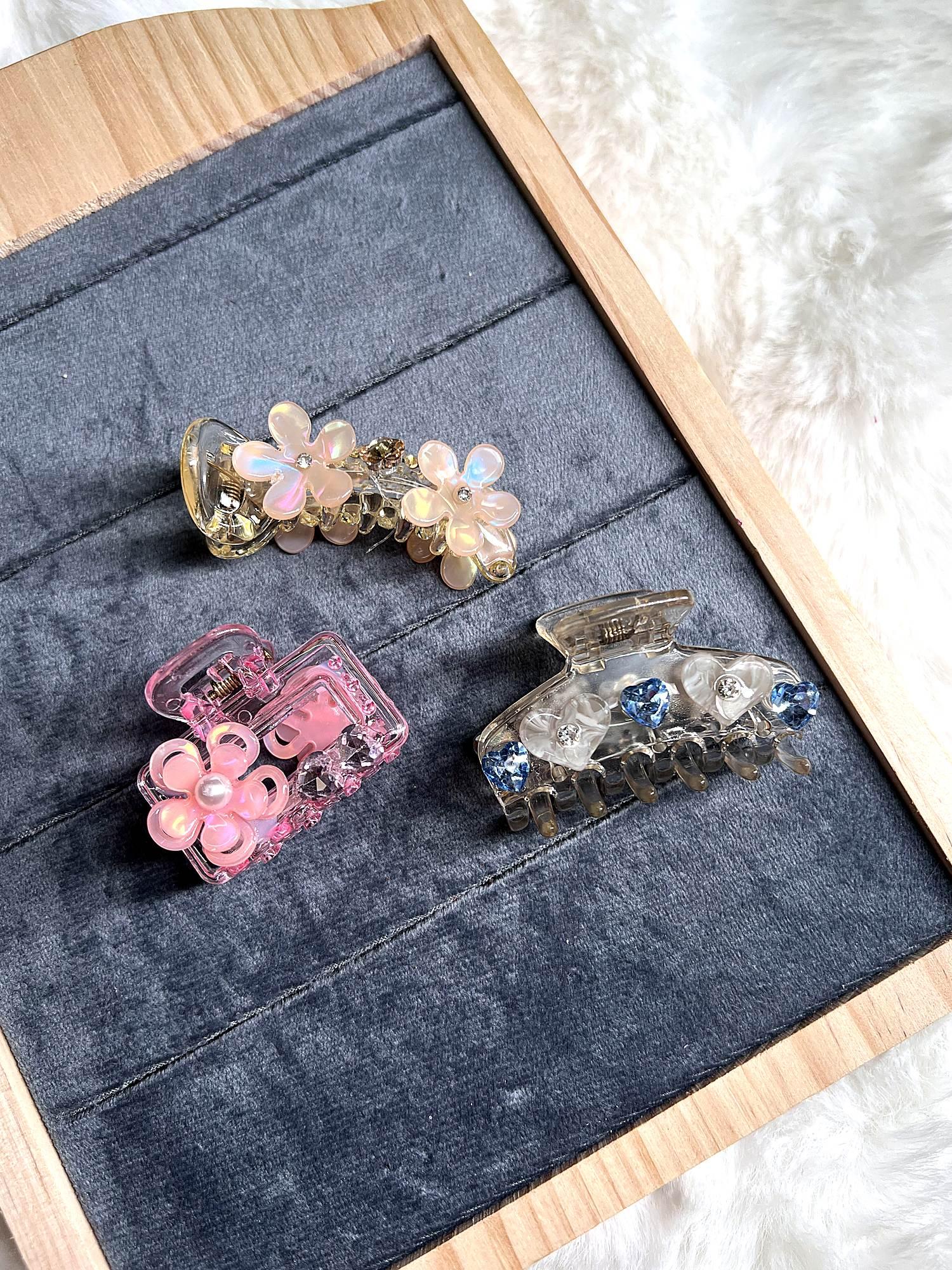 Floral Embellished Claw Clip 3-Piece Combo for Women