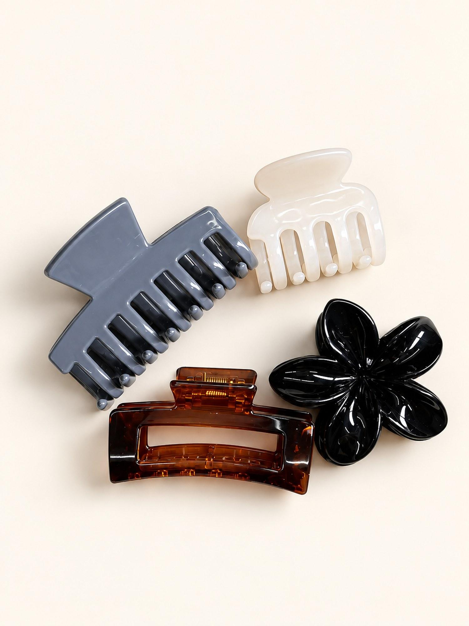Four Style Hair Claw Clip Combo - Pack of 4 (Grey, White, Amber & Black)