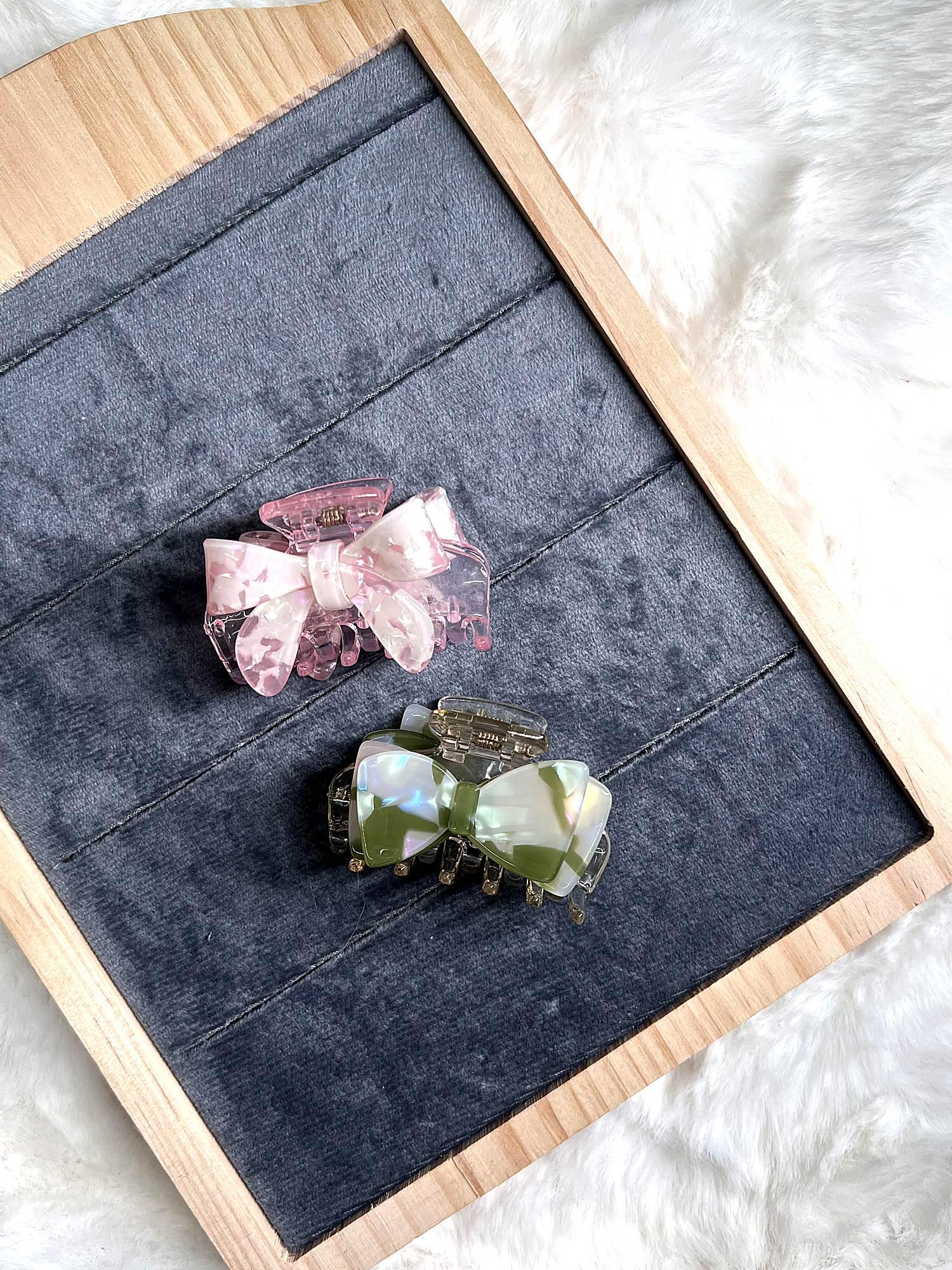 Pearlescent Bow Claw Clip 2-Piece Combo for Women