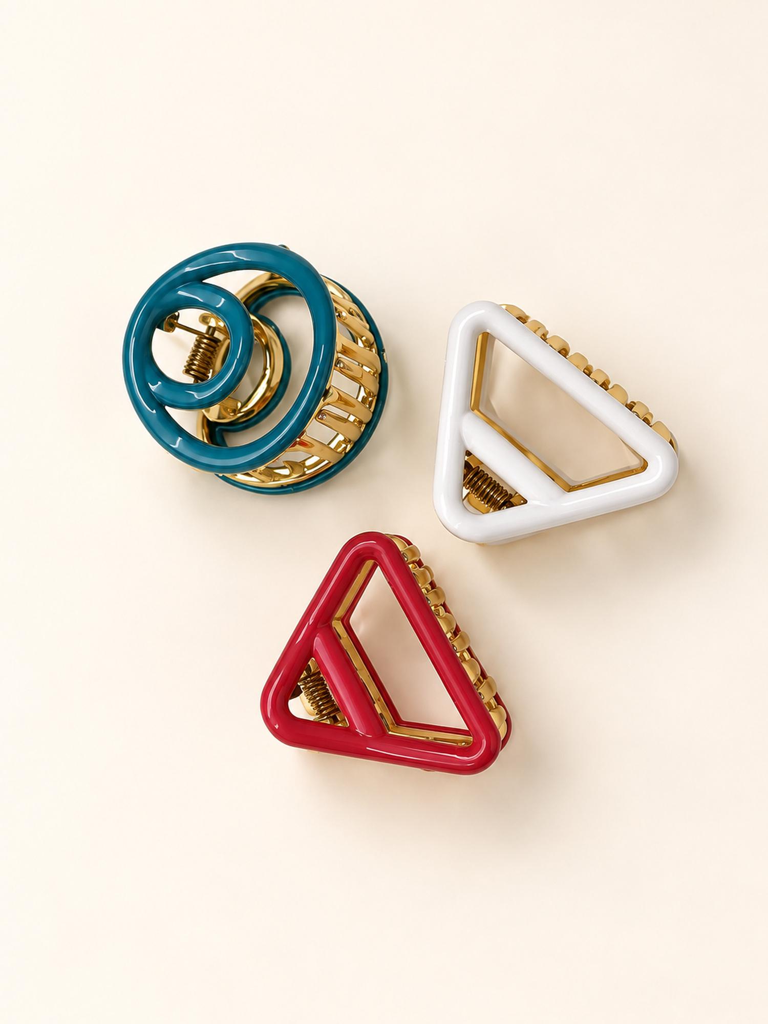 Mini Ring and Triangle Hair Claw Clip Set - Pack of 3