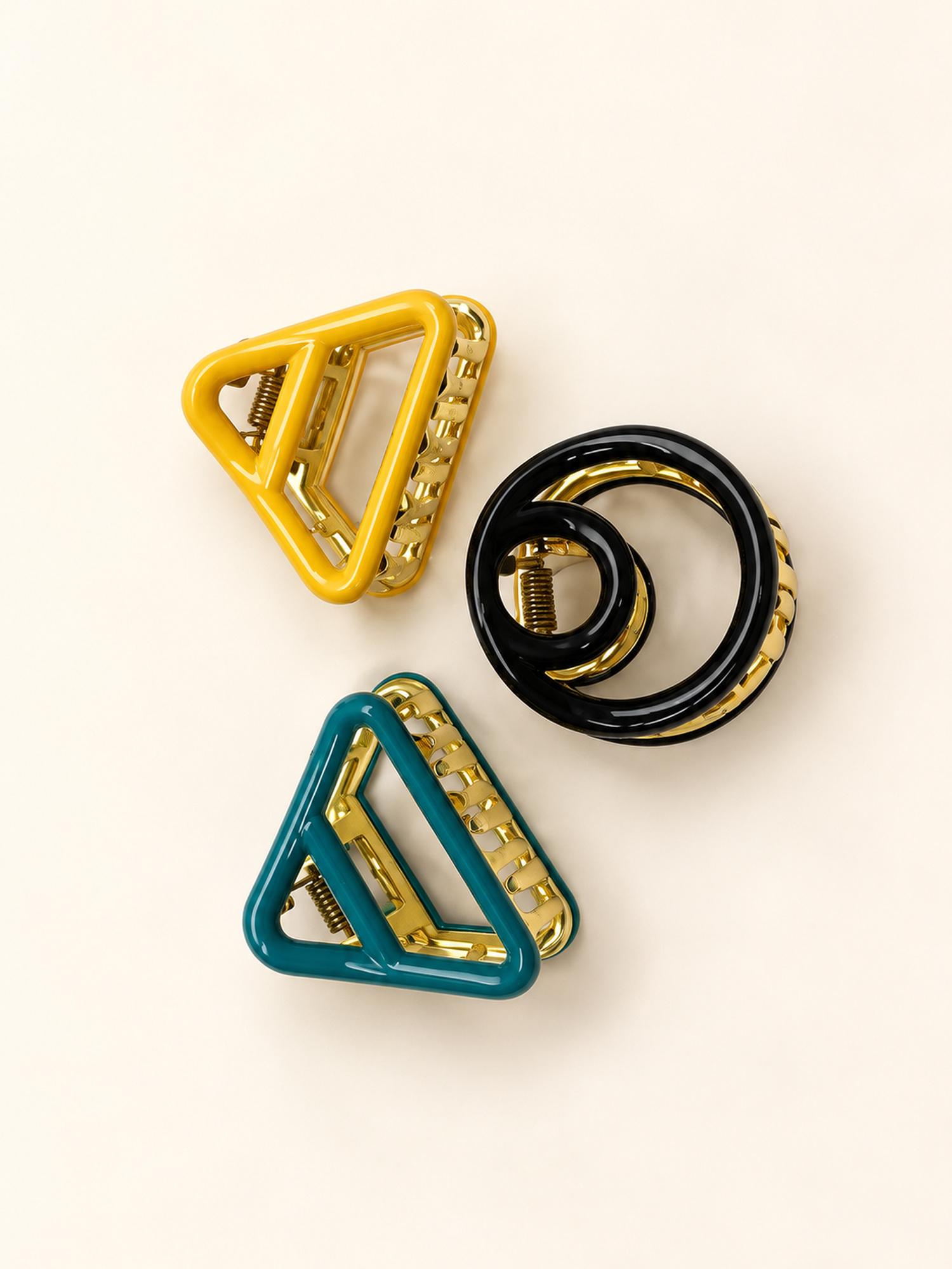 Mini Ring and Triangle Hair Claw Clip Set - Pack of 3