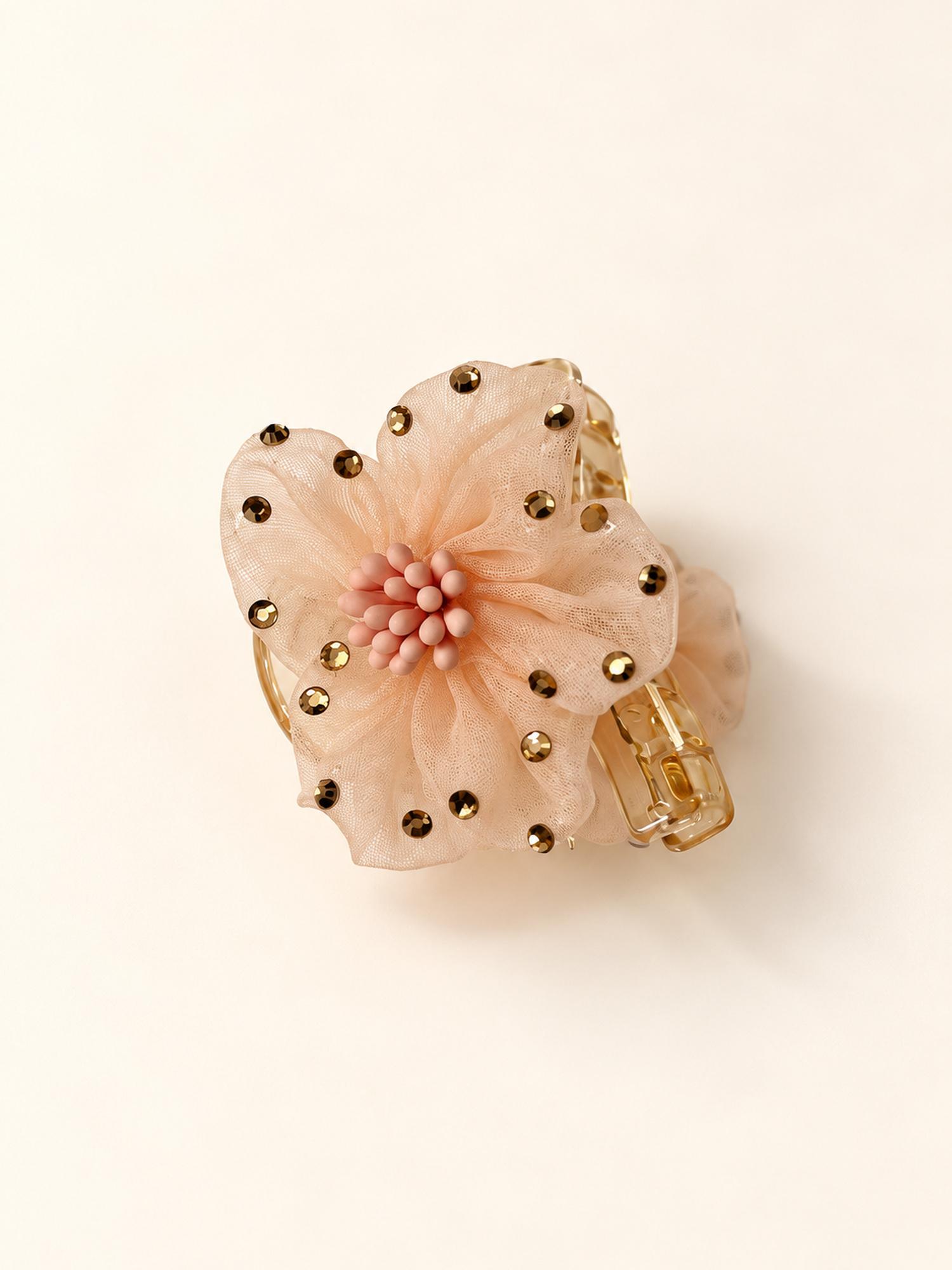Peach Beaded Flower Hair Claw Clip