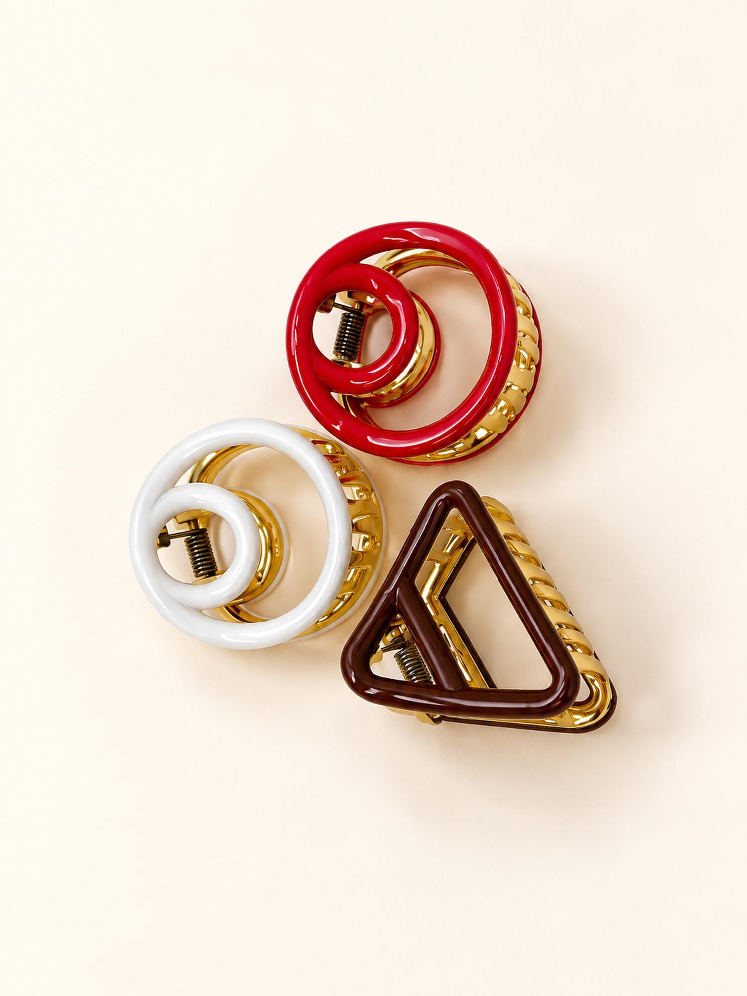 Mini Ring and Triangle Hair Claw Clip Set - Pack of 3