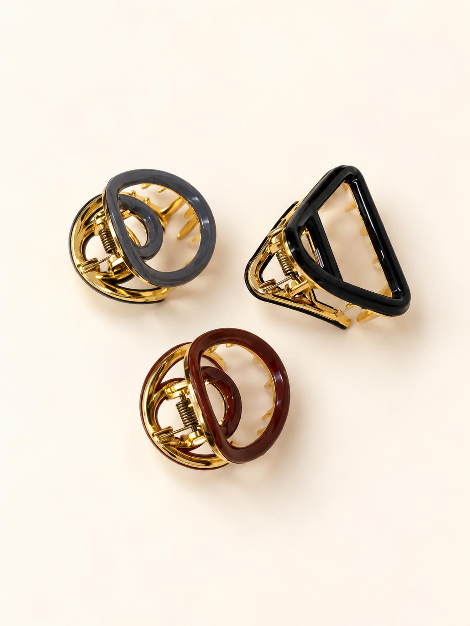 Mini Ring and Triangle Hair Claw Clip Set - Pack of 3