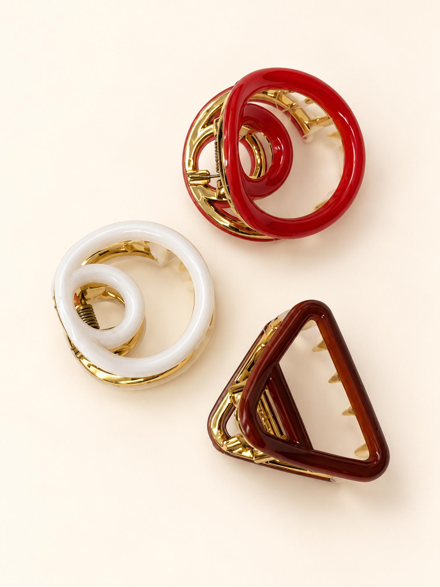Mini Ring and Triangle Hair Claw Clip Set - Pack of 3