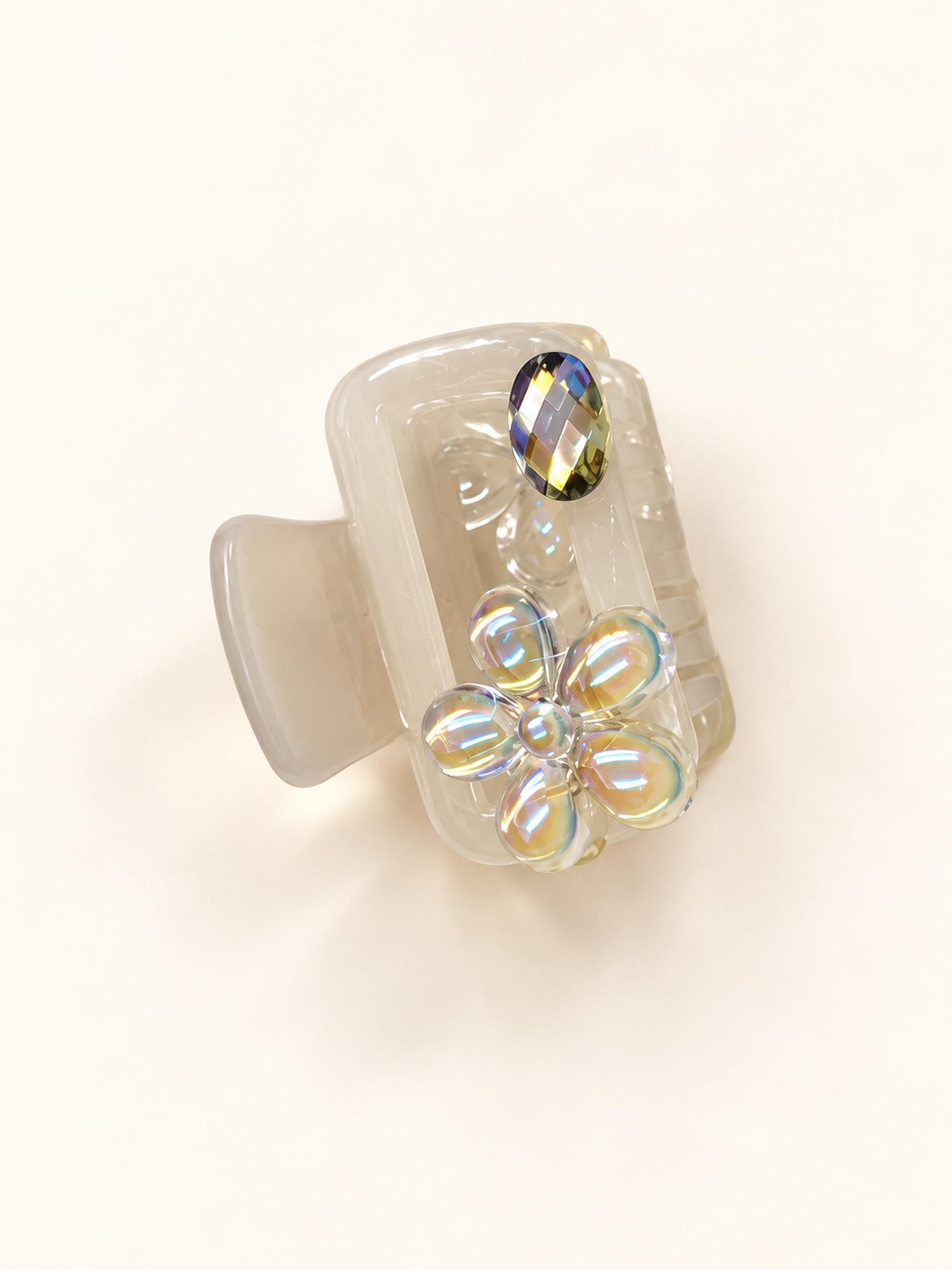Ivory Rhinestone Flower Hair Claw Clip