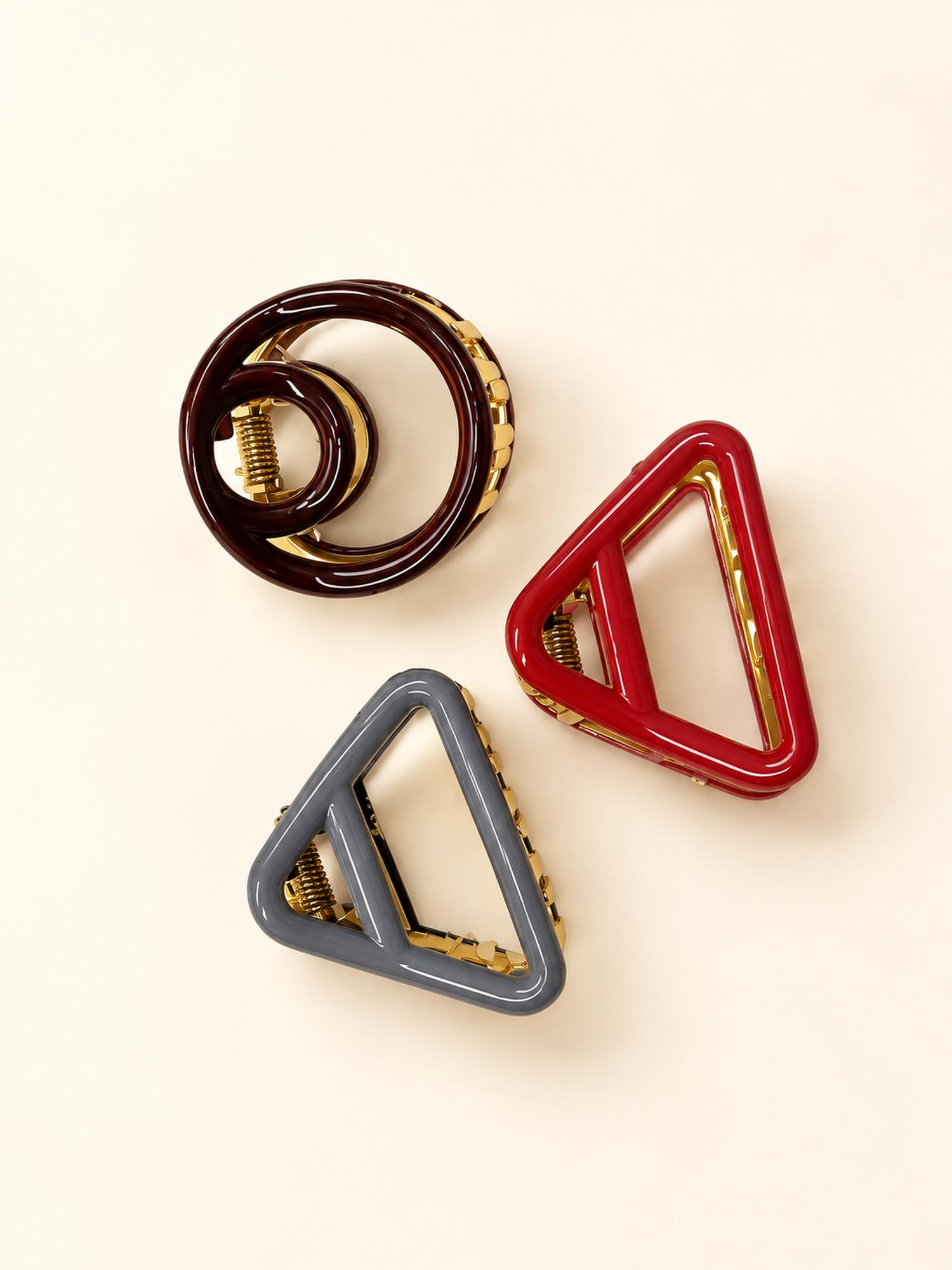Mini Ring and Triangle Hair Claw Clip Set - Pack of 3