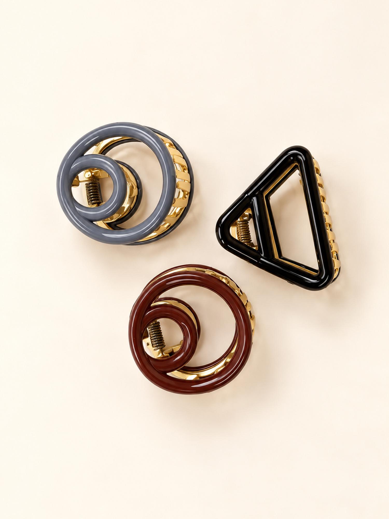 Mini Ring and Triangle Hair Claw Clip Set - Pack of 3