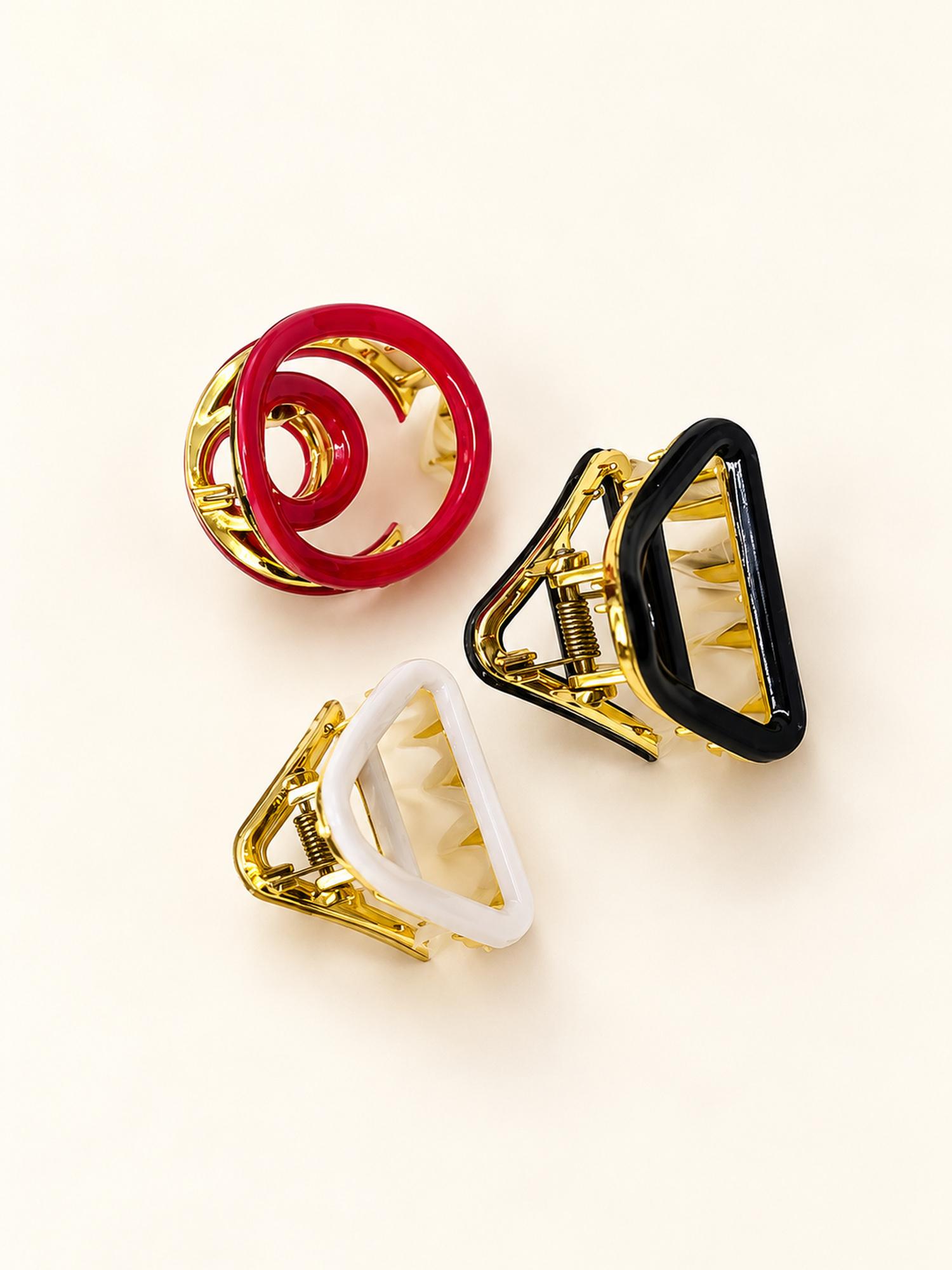 Mini Ring and Triangle Hair Claw Clip Set - Pack of 3