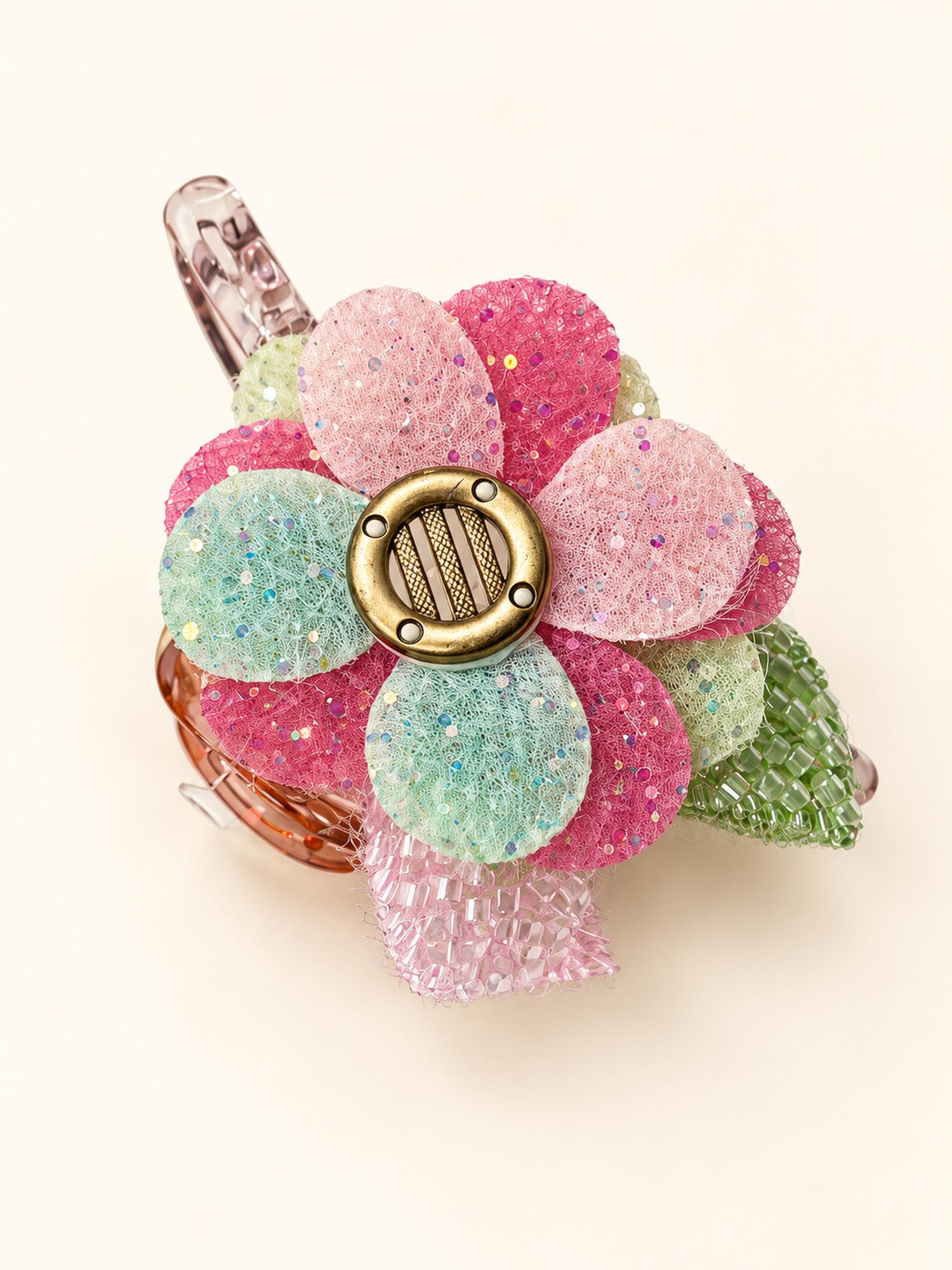 Pastel Glitter Flower Hair Claw Clip