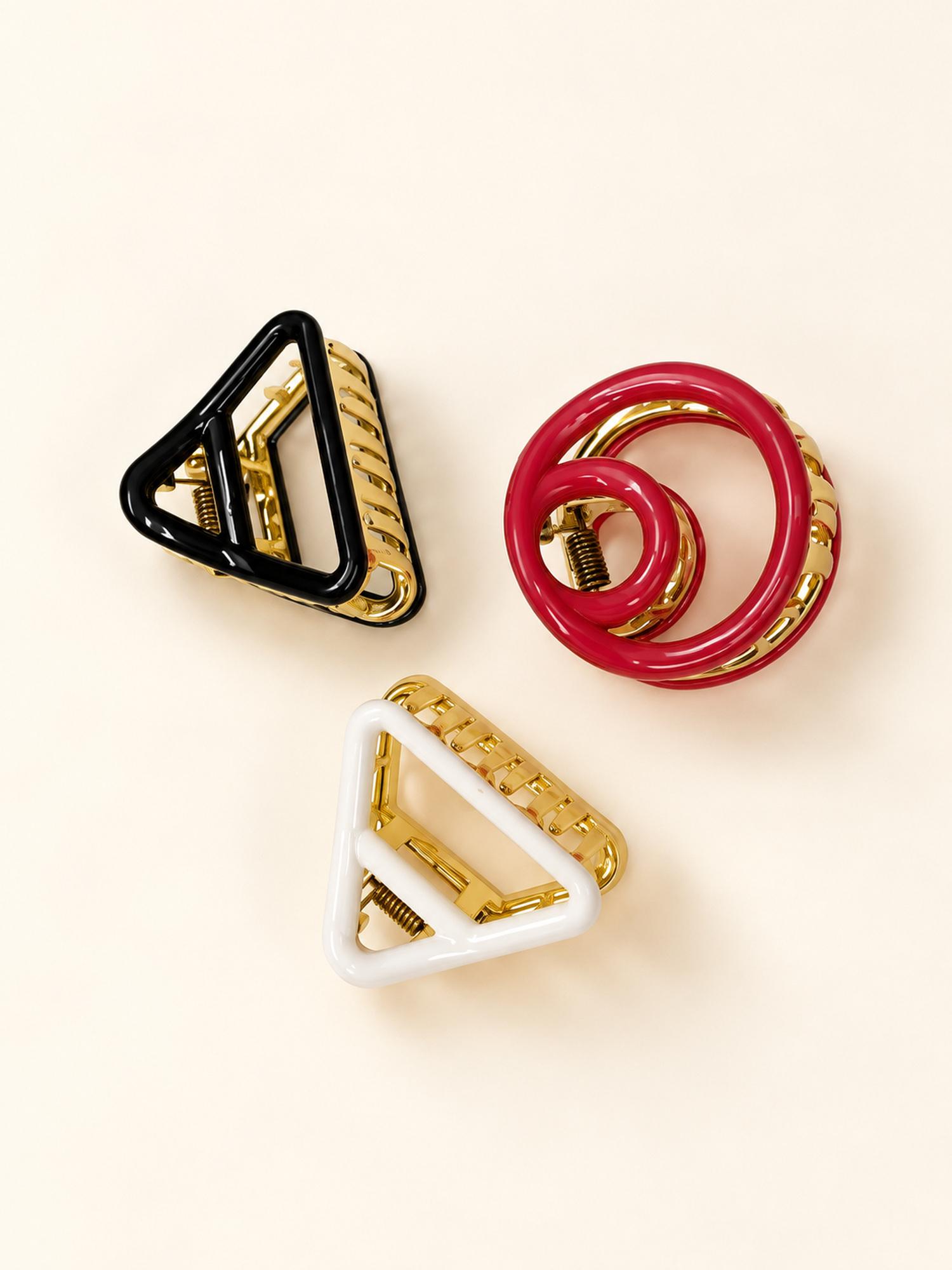 Mini Ring and Triangle Hair Claw Clip Set - Pack of 3