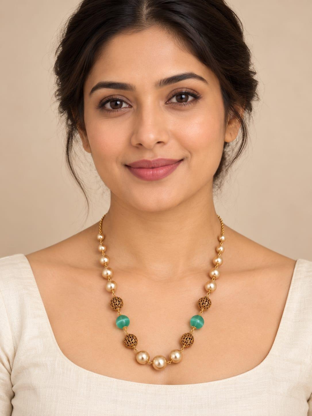 Sea Green Pearl Filigree Necklace