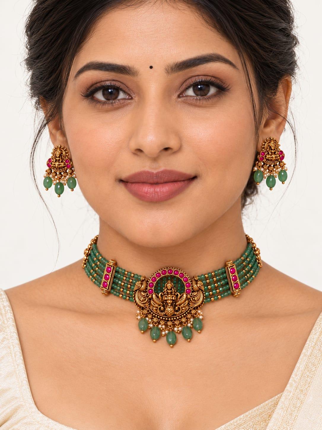 Green Temple Choker Necklace Set