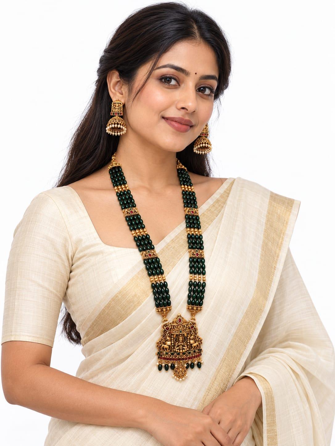 Green Beaded Temple Haram Set