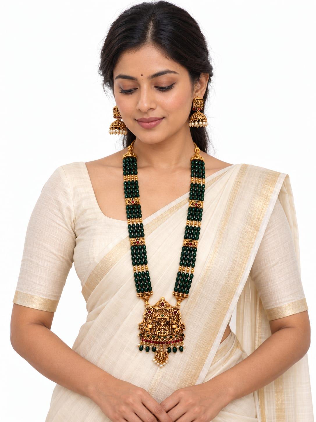 Green Beaded Temple Haram Set