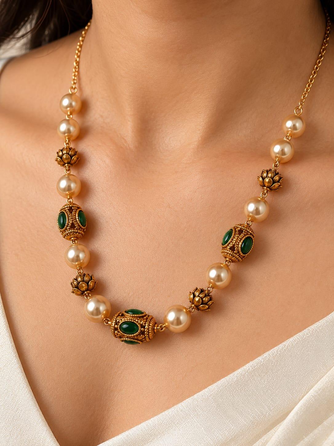 Green Meenakari Pearl Necklace