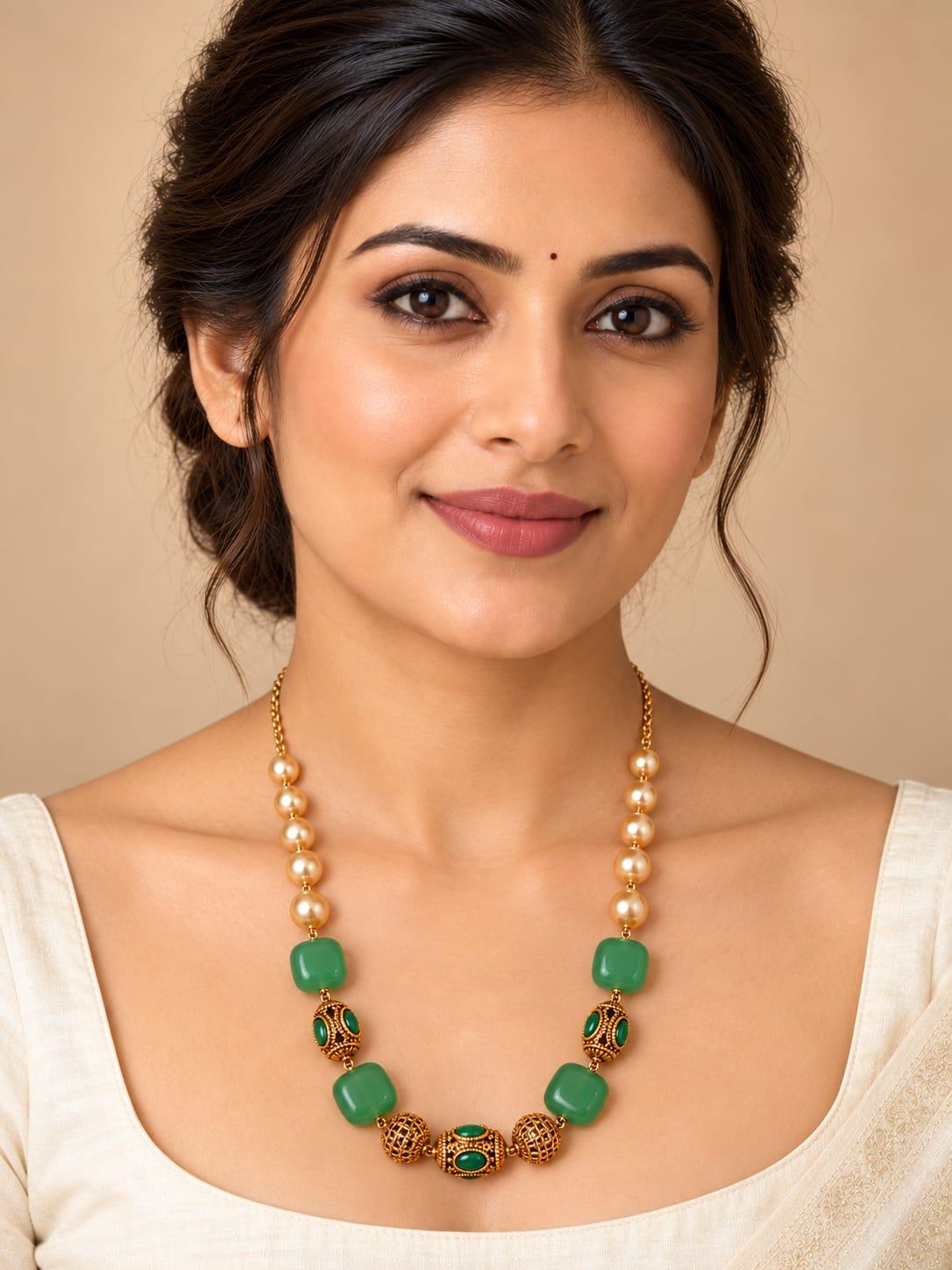 Green Antique Bead Statement Necklace