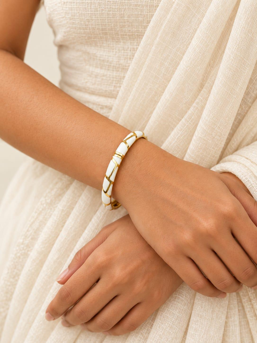 White Geometric Bangle