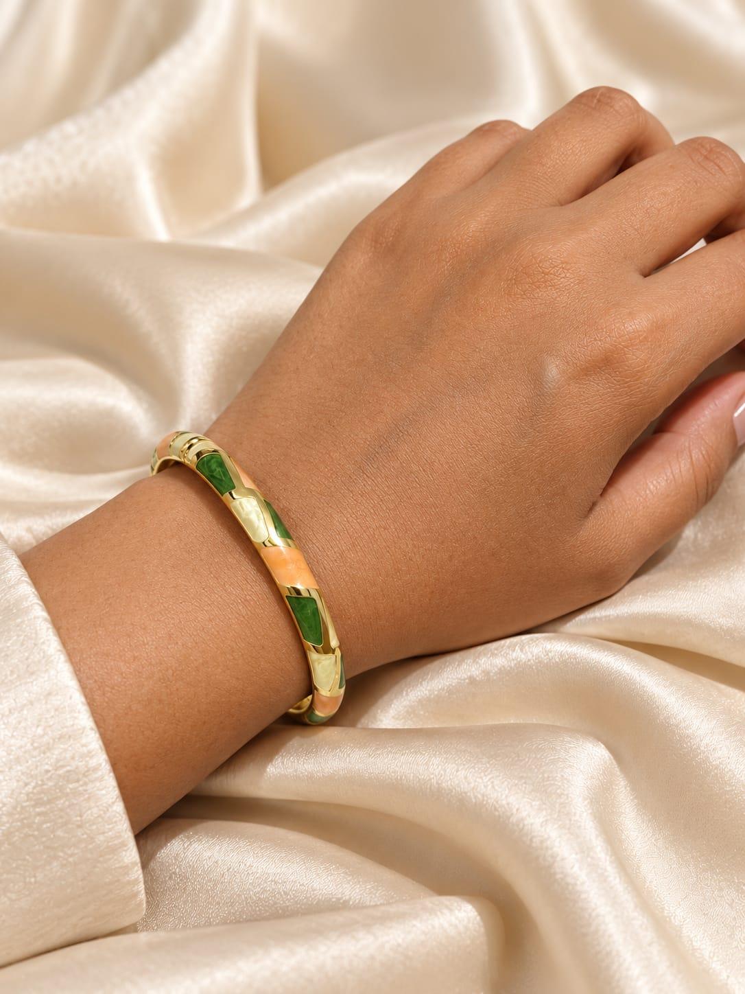 Yellow White Enamel Bangle