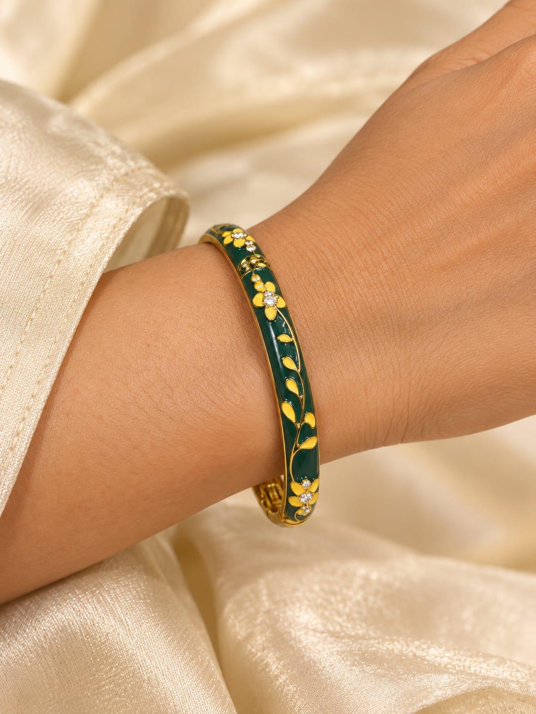 Green Stone Enamel Bangle