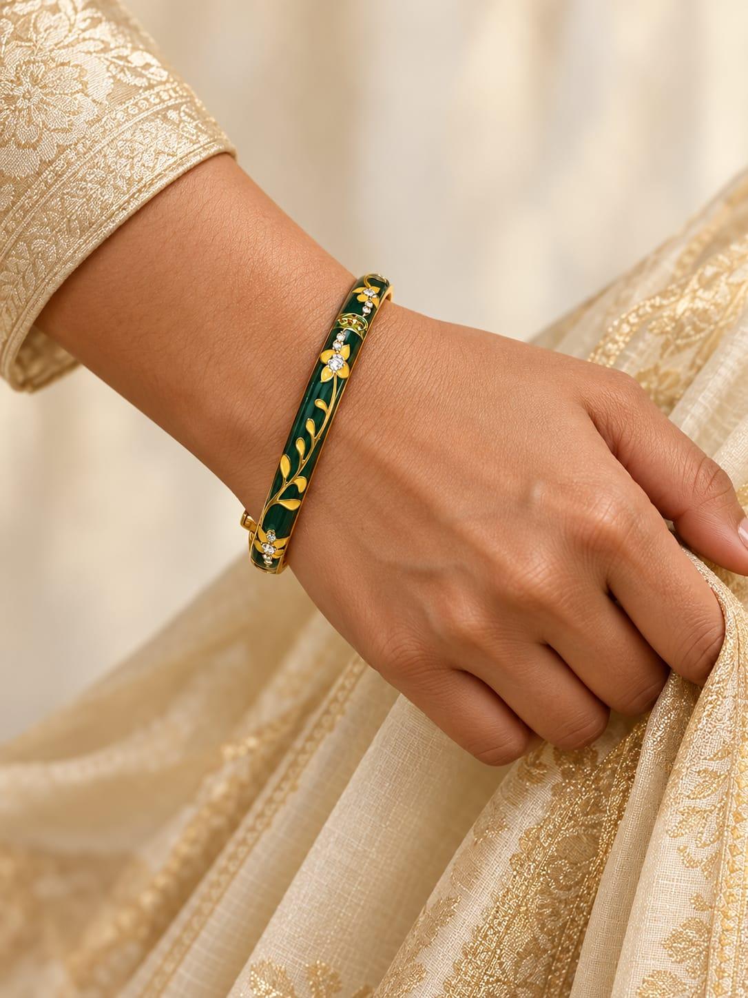 Green Stone Enamel Bangle