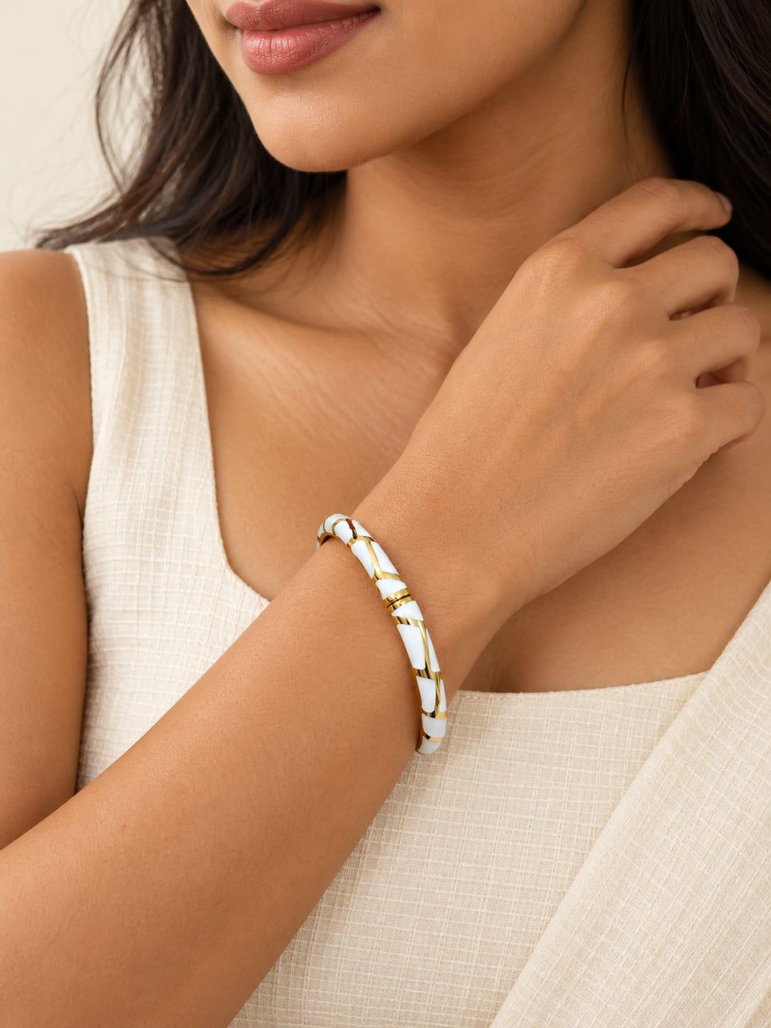 White Geometric Bangle