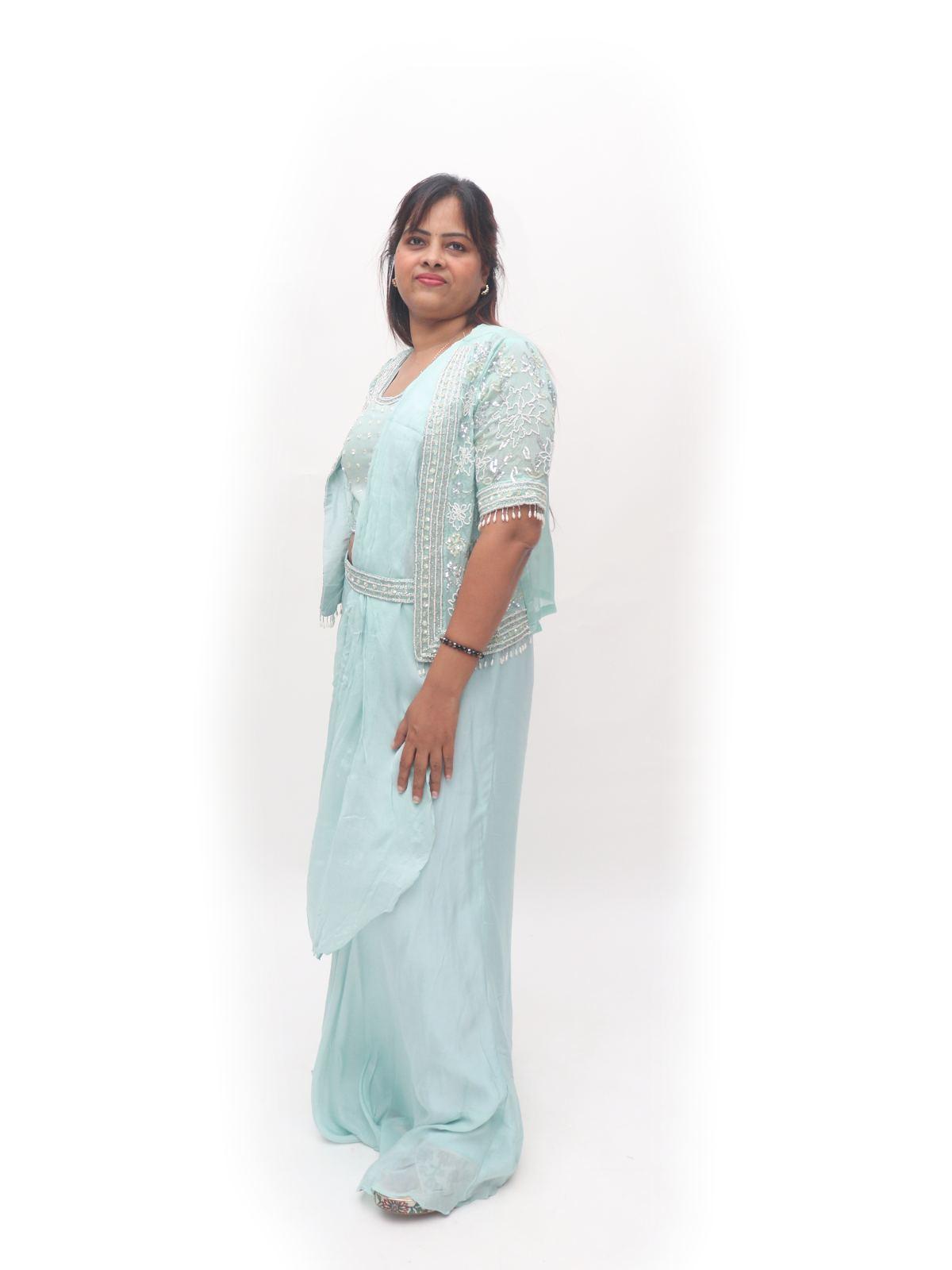 Aqua Mint Embellished Jacket Drape Set