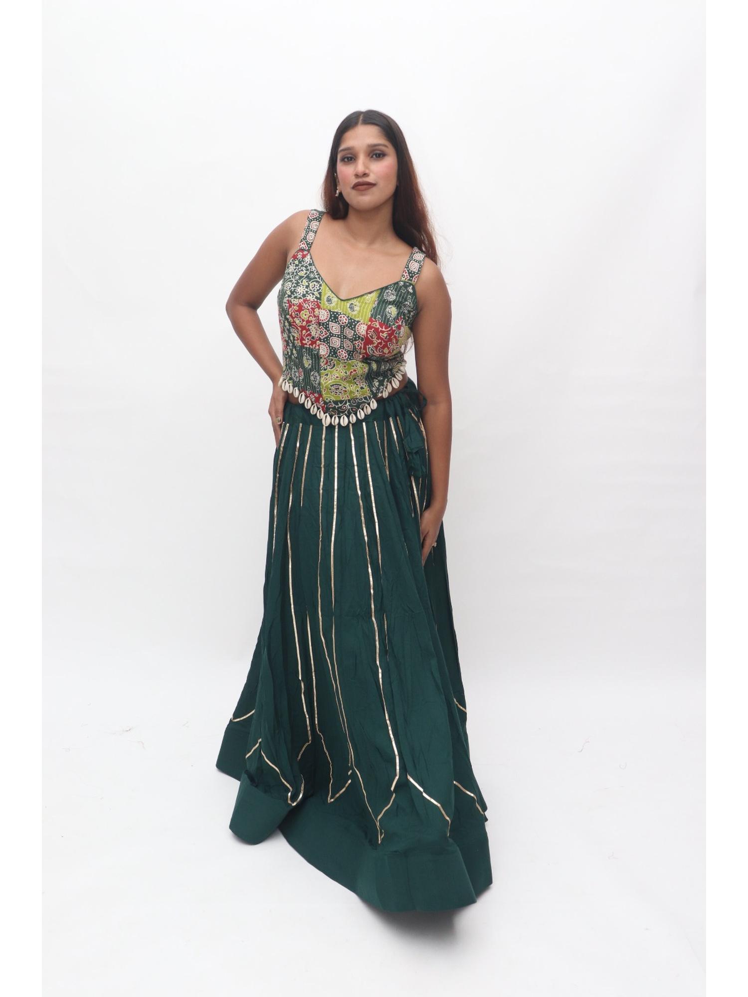 Green Embroidered Lehenga Set