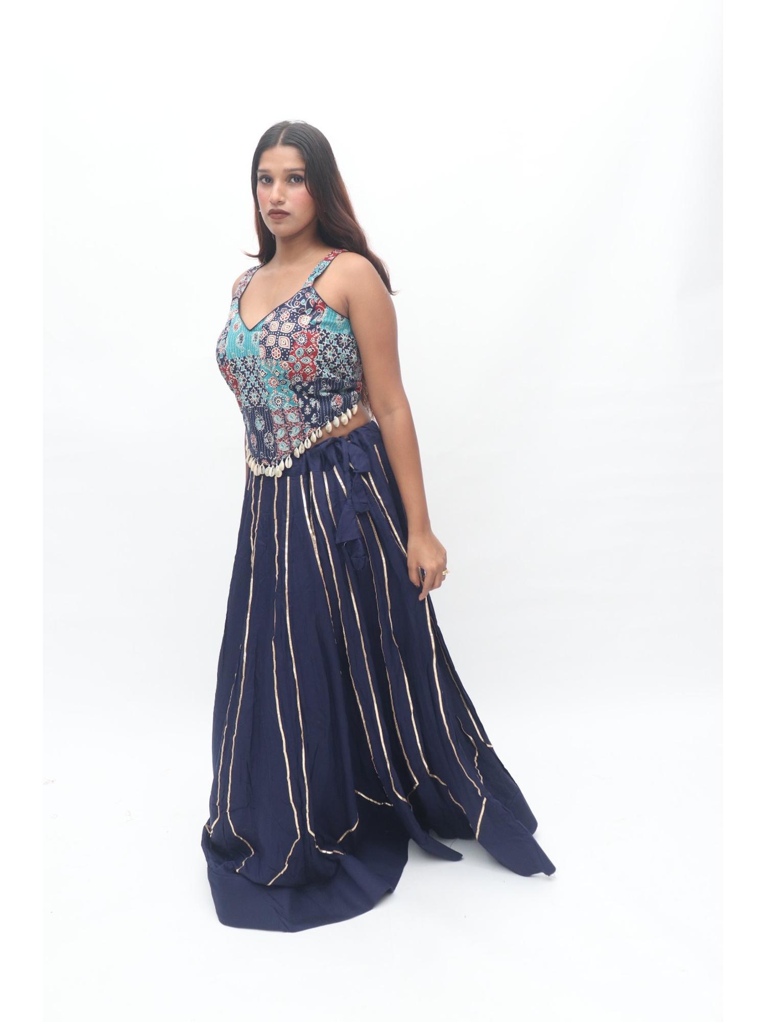 Navy Embroidered Lehenga Set
