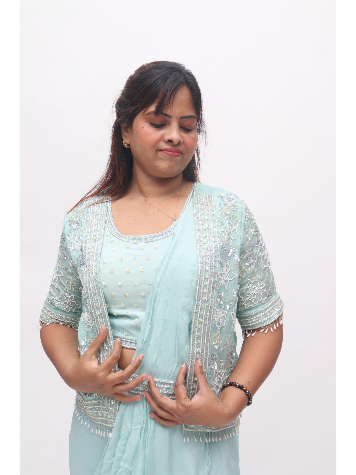 Aqua Mint Embellished Jacket Drape Set